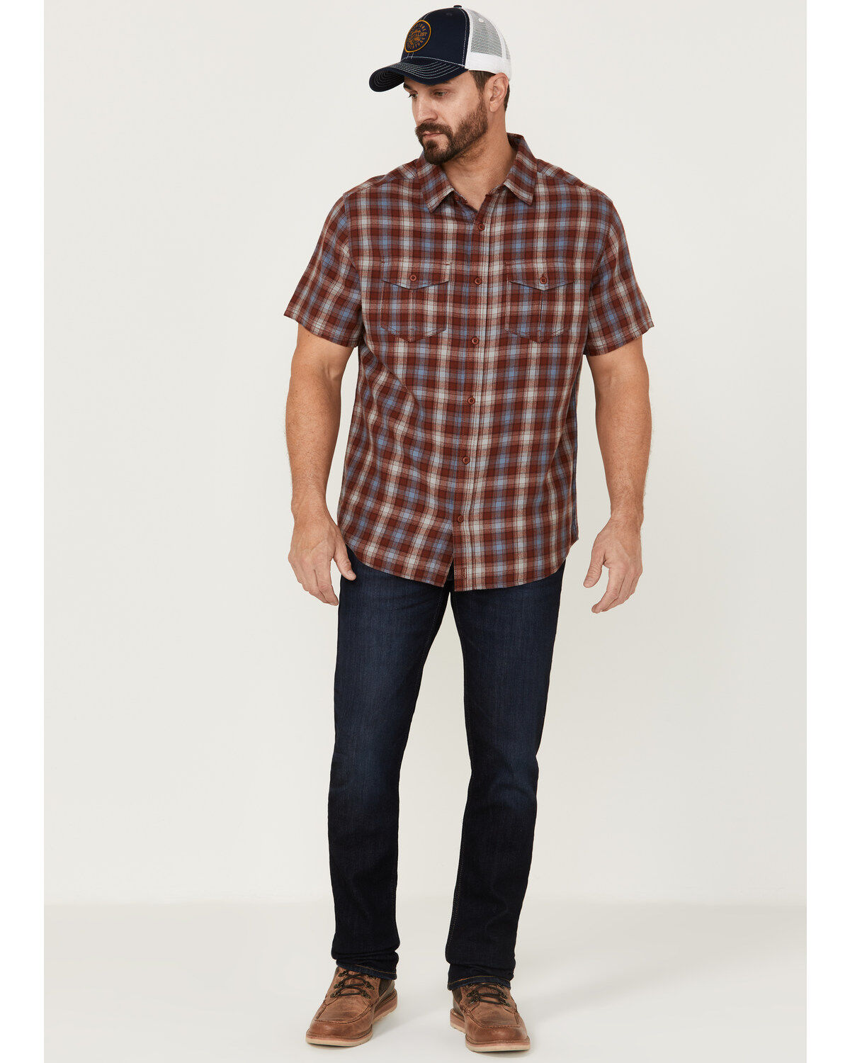 Brothers and Sons Men's Plaid Casual Woven Short Sleeve Button-Down Western Shirt