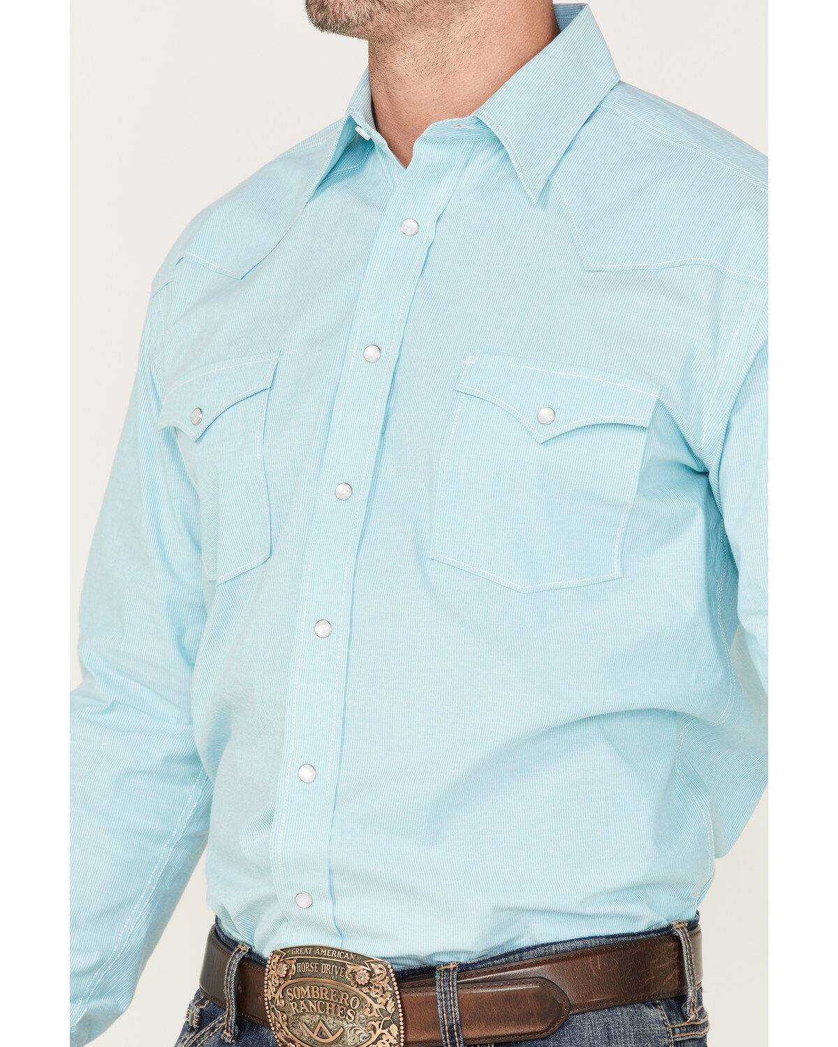 Rough Stock by Panhandle Men's Micro Stripe Stretch Long Sleeve Pearl Snap Shirt
