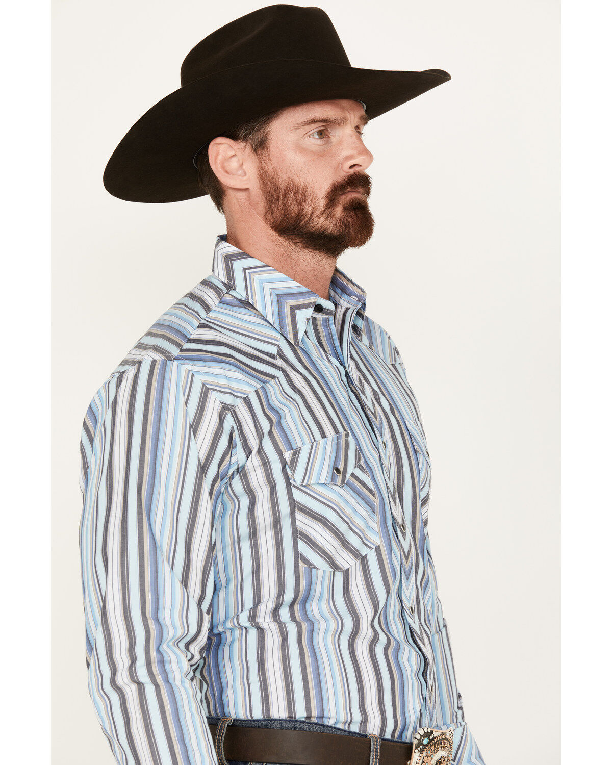 Wrangler Men's Silver Edition Striped Print Long Sleeve Snap Western Shirt