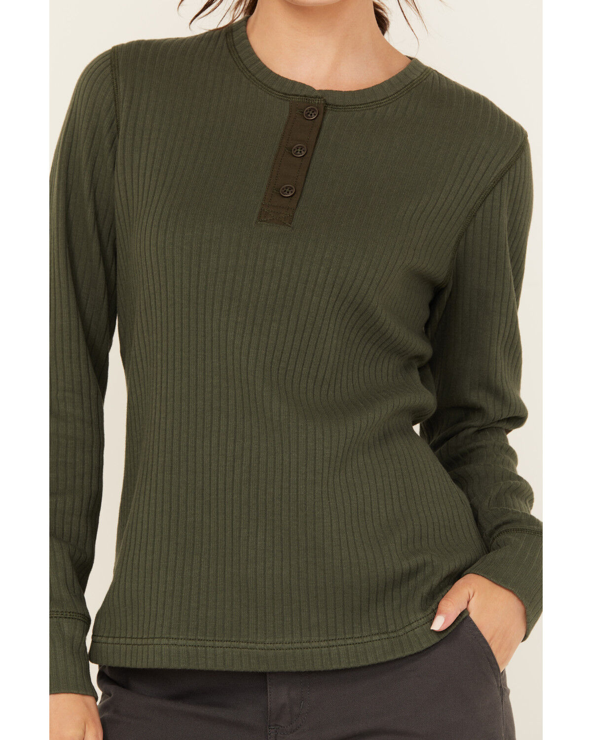 Lucky Brand Workwear Women's Long Sleeve Ribbed Henley Shirt