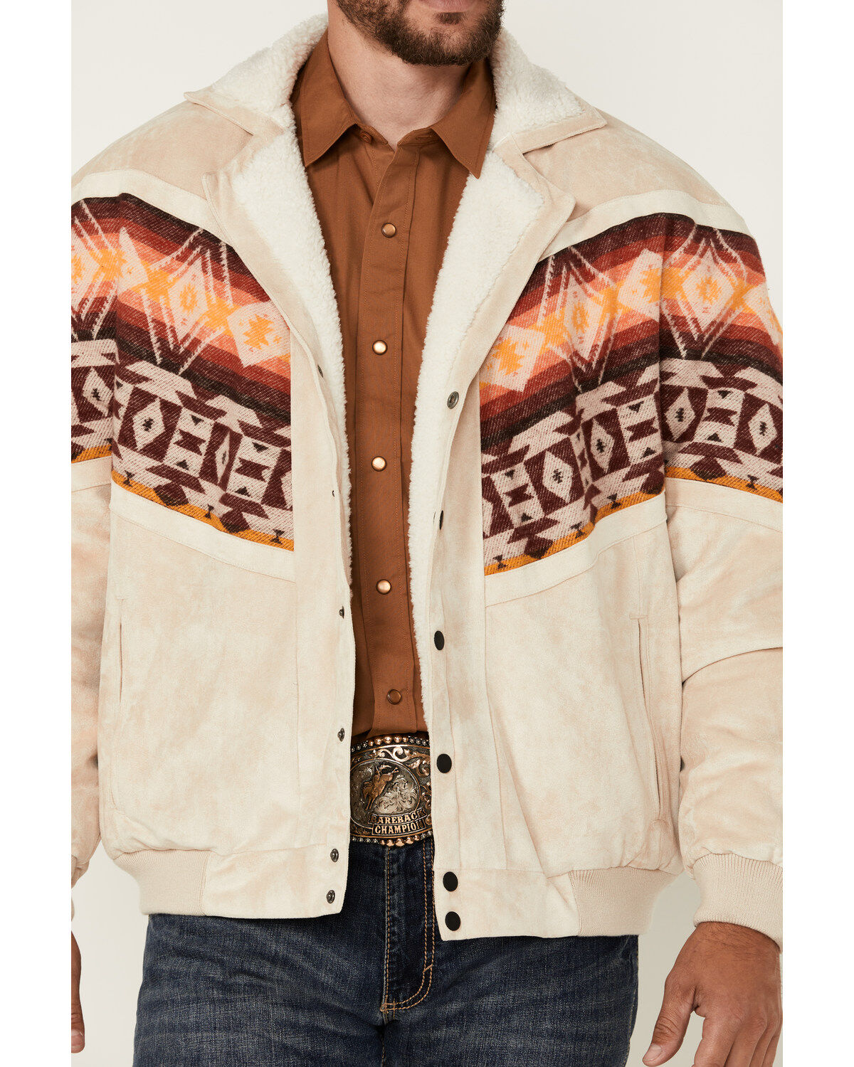 Rock & Roll Denim Men's Southwestern Border Microsuede Snap Bomber Jacket