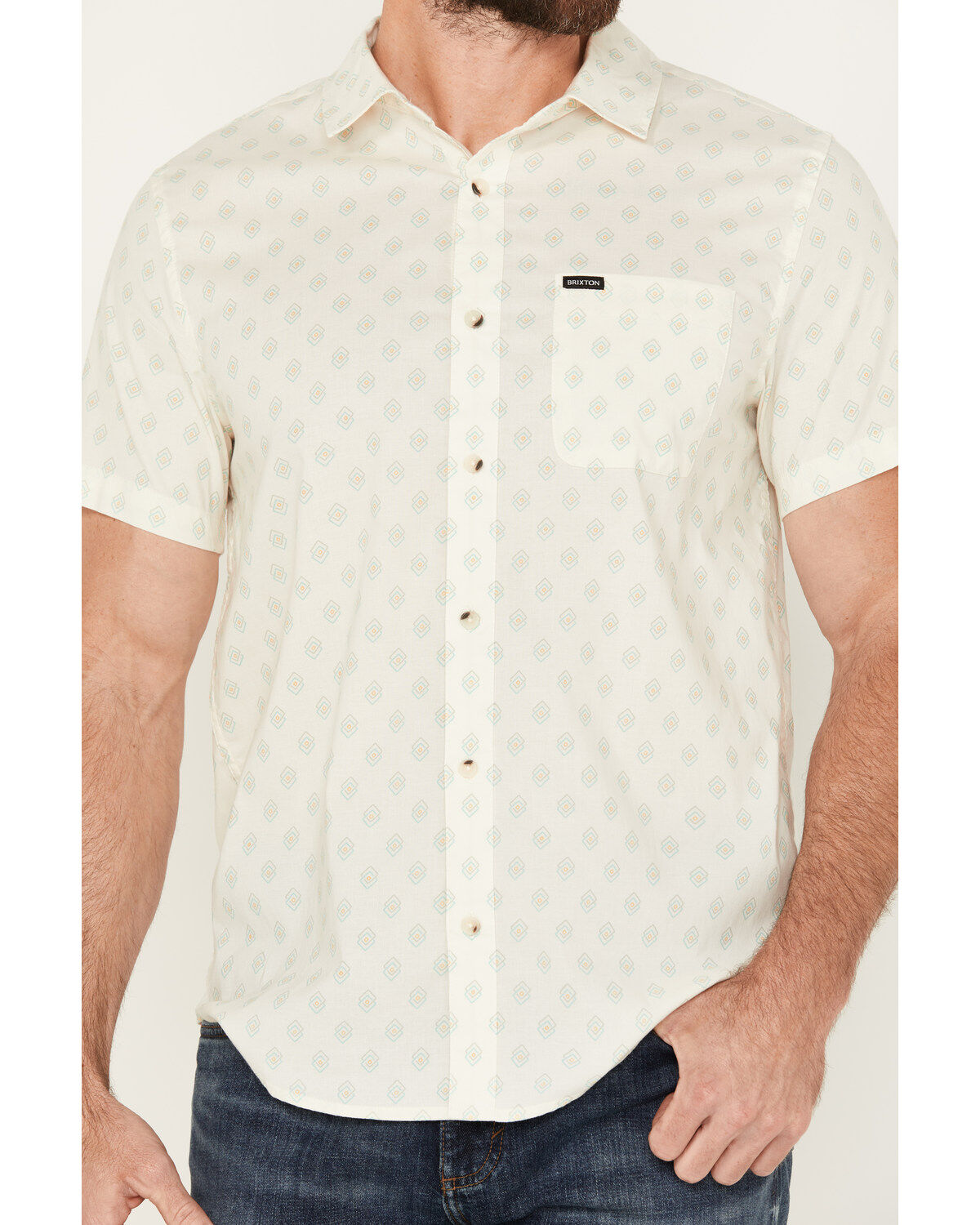 Brixton Men's Charter Geo Print Short Sleeve Button-Down Shirt