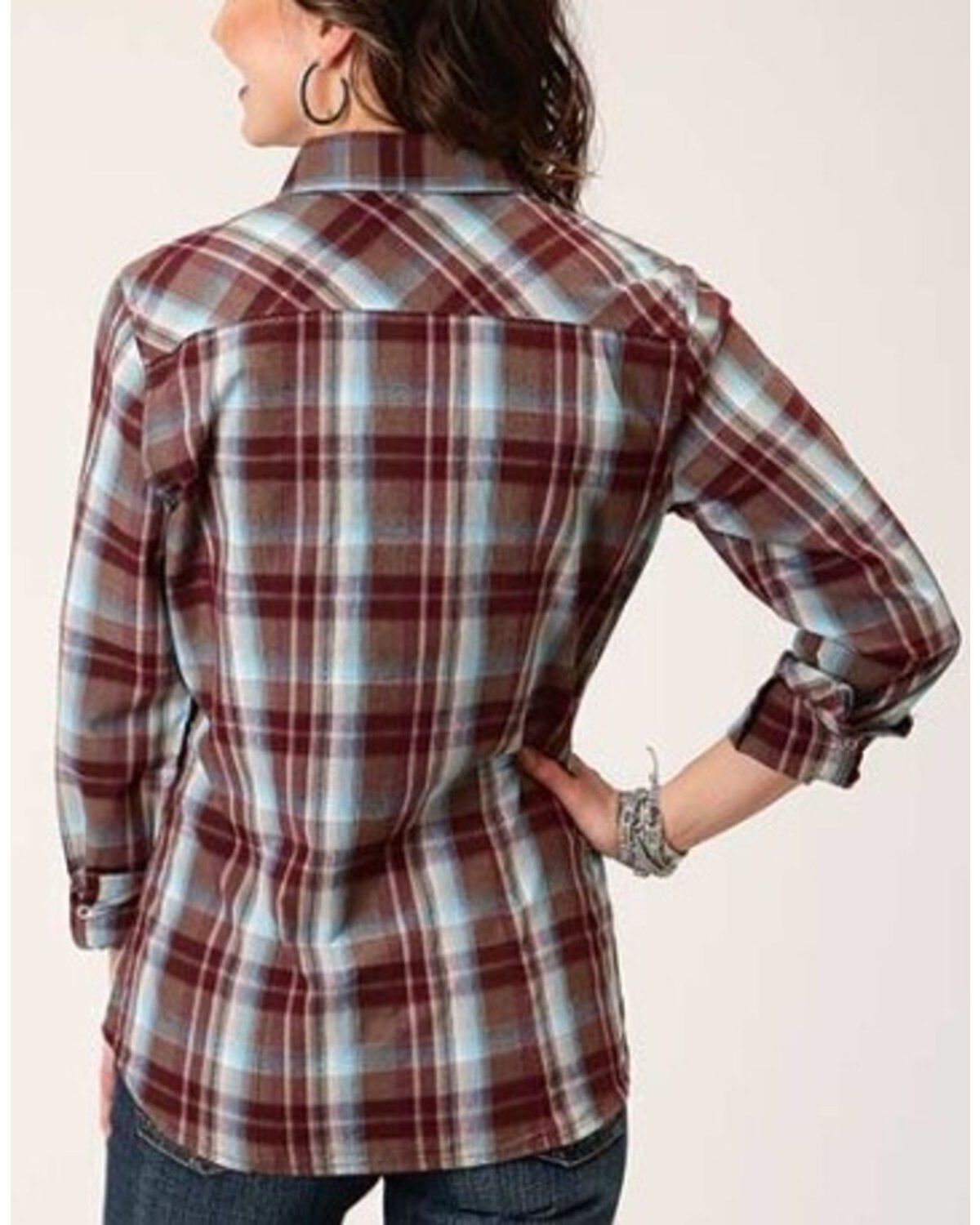 Roper Women's Plaid Print Long Sleeve Snap Western Shirt