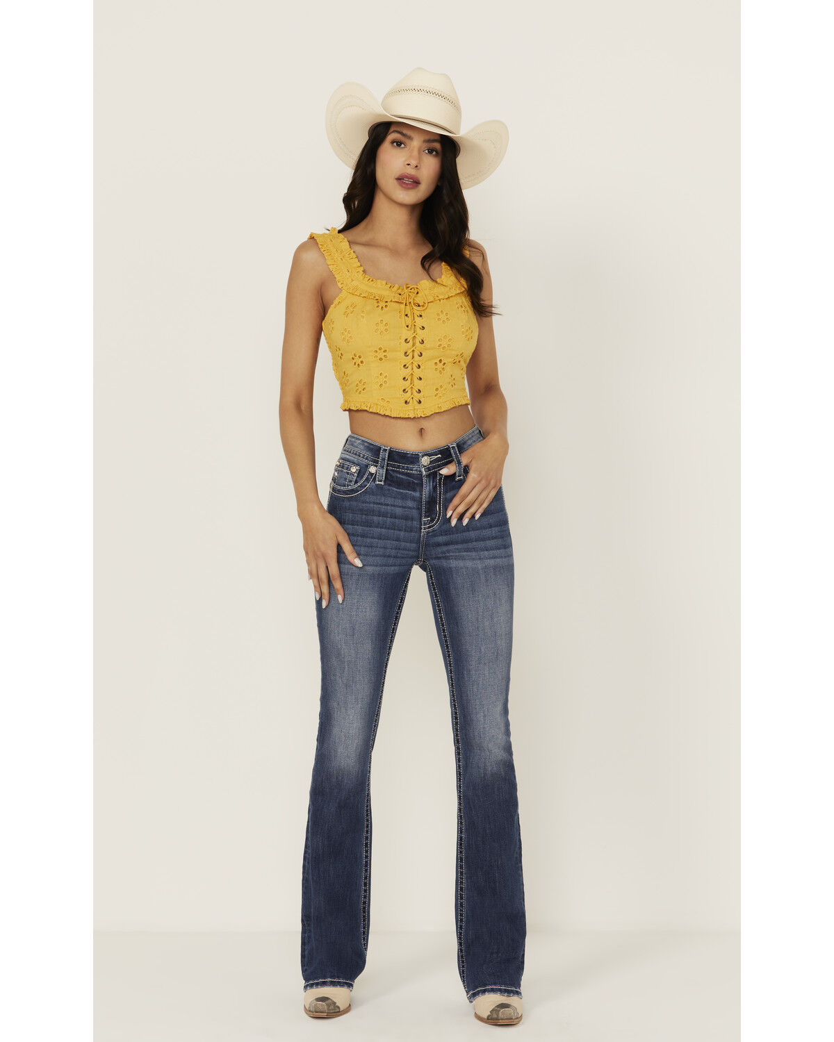 Miss Me Women's Medium Wash Americana Pocket Bootcut Stretch Denim Jeans