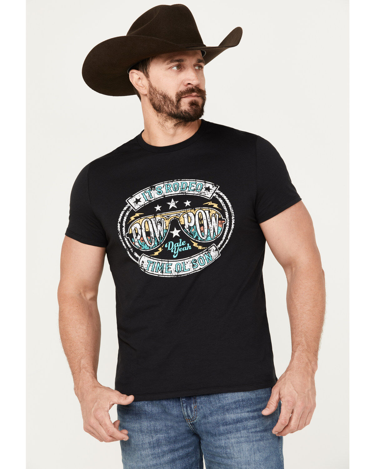 Rock & Roll Denim Men's Pow Pow Rodeo Short Sleeve Graphic T-Shirt