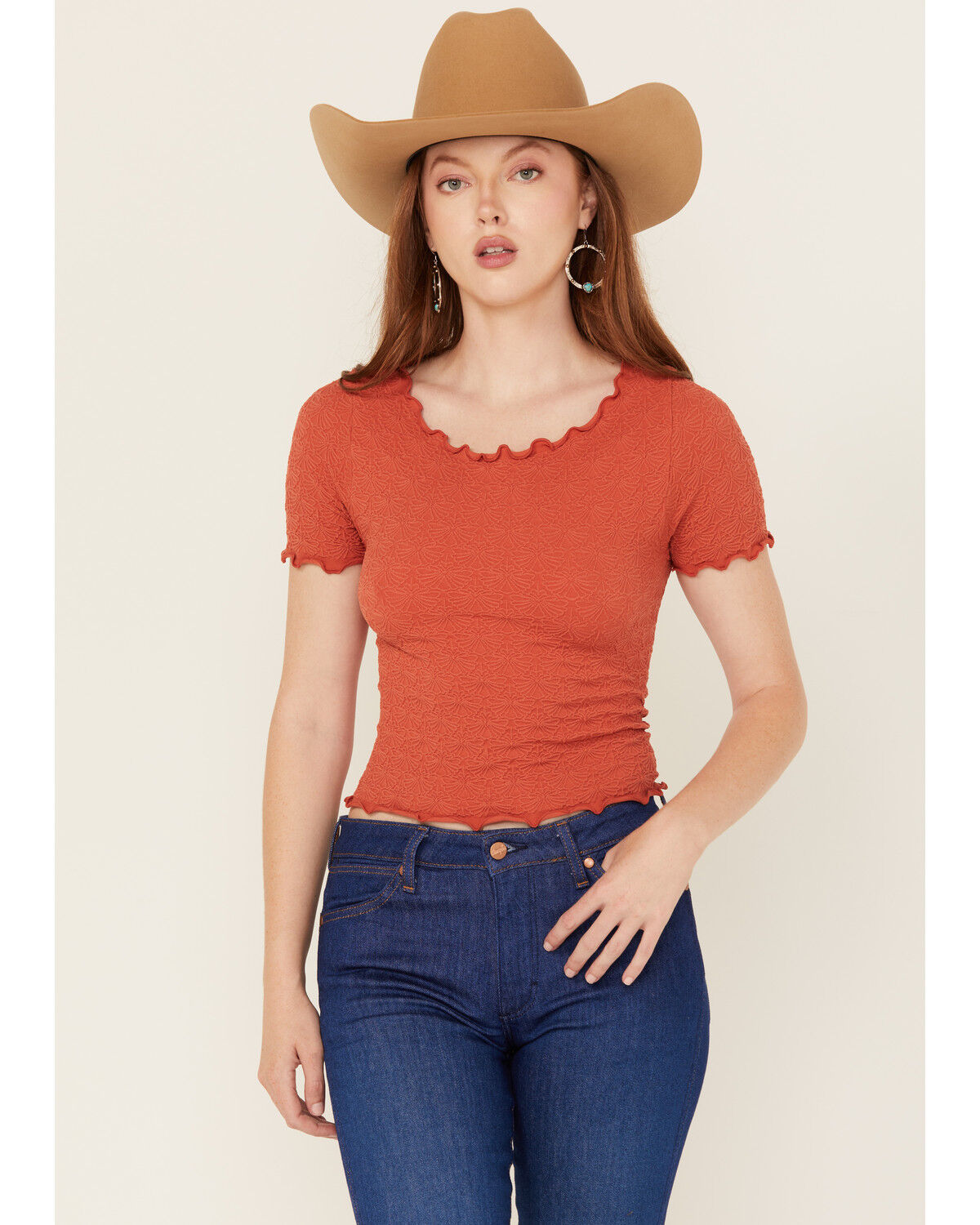 Fornia Women's Solid Lettuce Edge Short Sleeve Tee