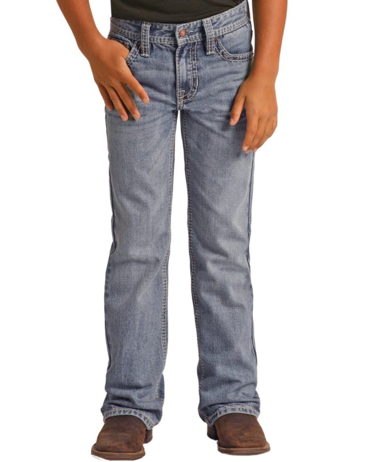 Rock & Roll Denim Boys' Medium Wash Flat Seam Bootcut Denim Jeans