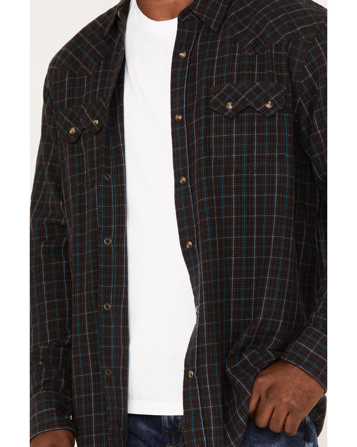Moonshine Spirit Men's Cask Small Plaid Print Snap Western Flannel Shirt