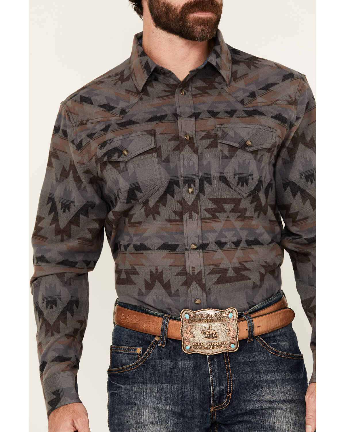 Cody James Men's Sebine Southwestern Print Long Sleeve Snap Flannel Shirt