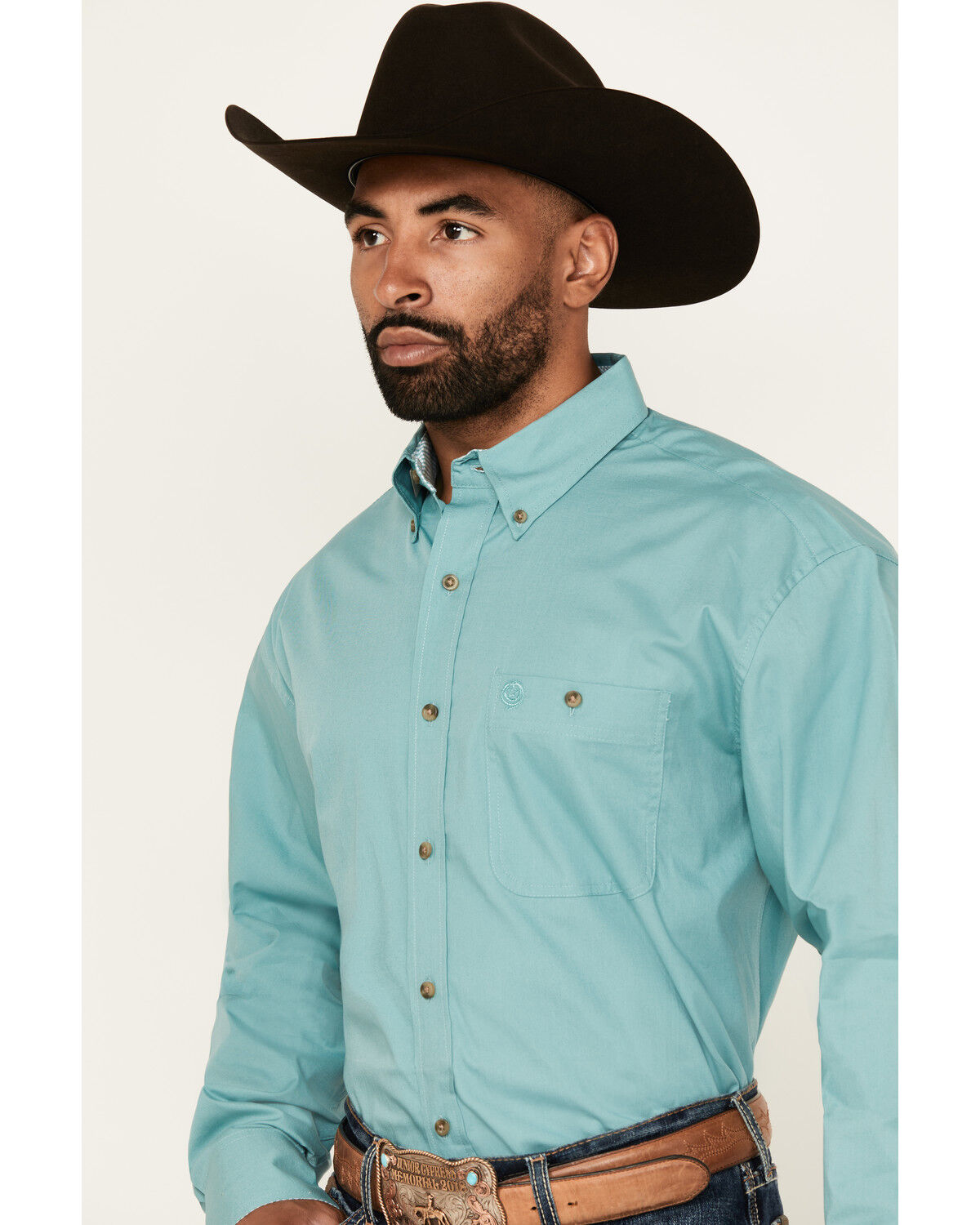 George Strait by Wrangler Men's Solid Long Sleeve Button-Down Stretch Western Shirt