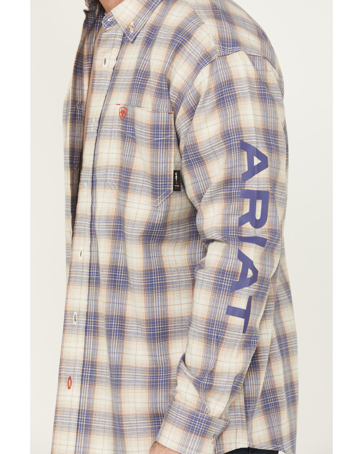 Ariat Men's FR Crenshaw Logo Plaid Print Long Sleeve Button-Down Work Shirt