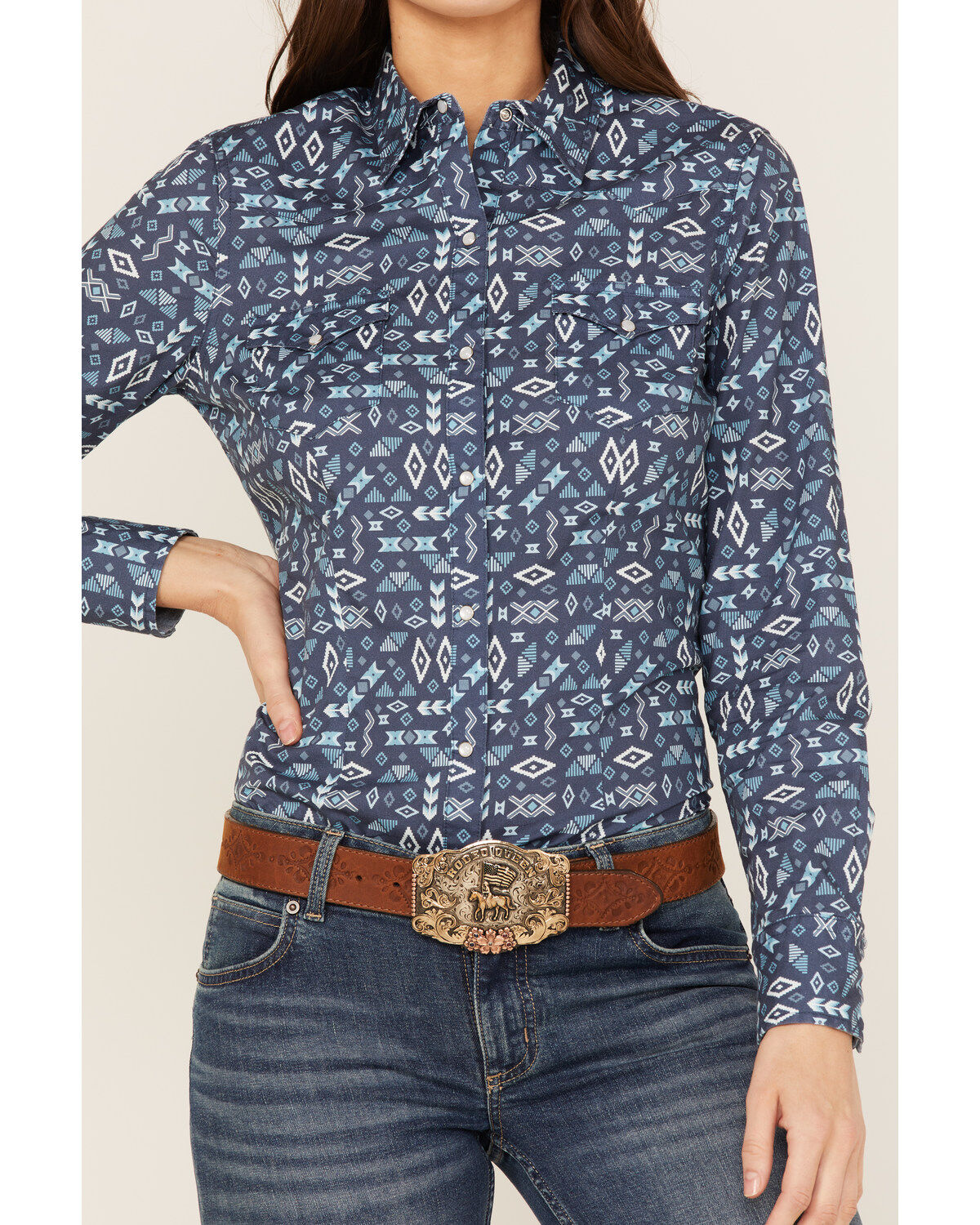 Roper Women's Southwestern Print Western Pearl Snap Shirt