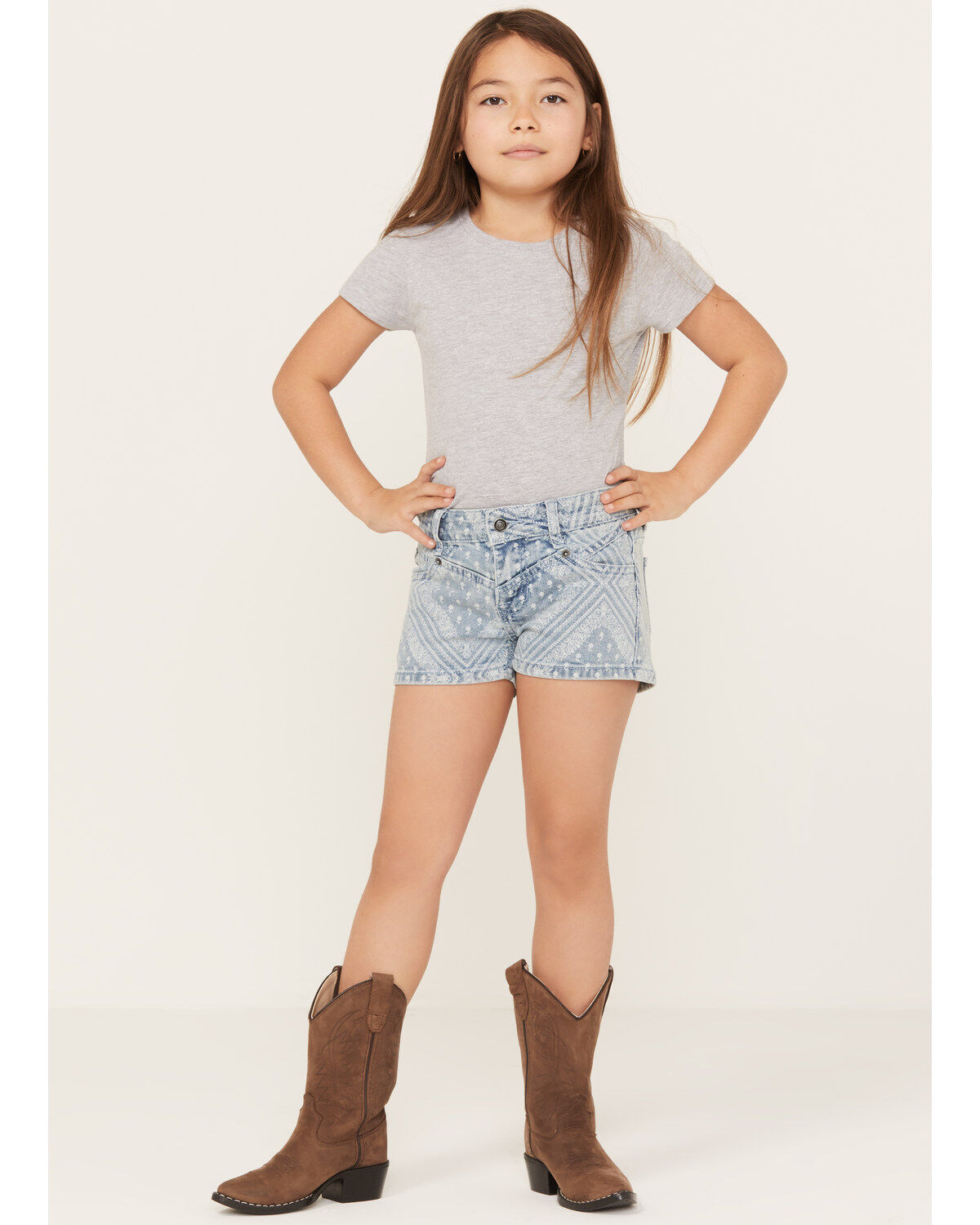 Rock & Roll Denim Girls' Light Wash Bandana Print Shorts