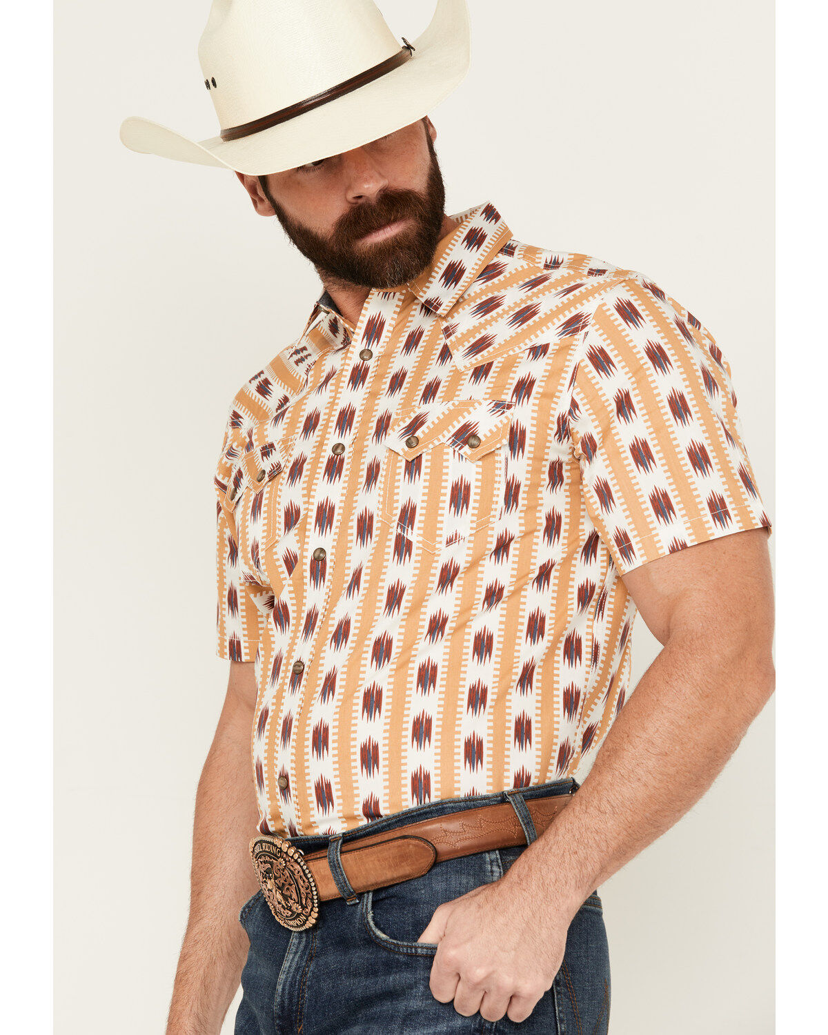 Cody James Men's Saint Abstract Striped Short Sleeve Snap Western Shirt