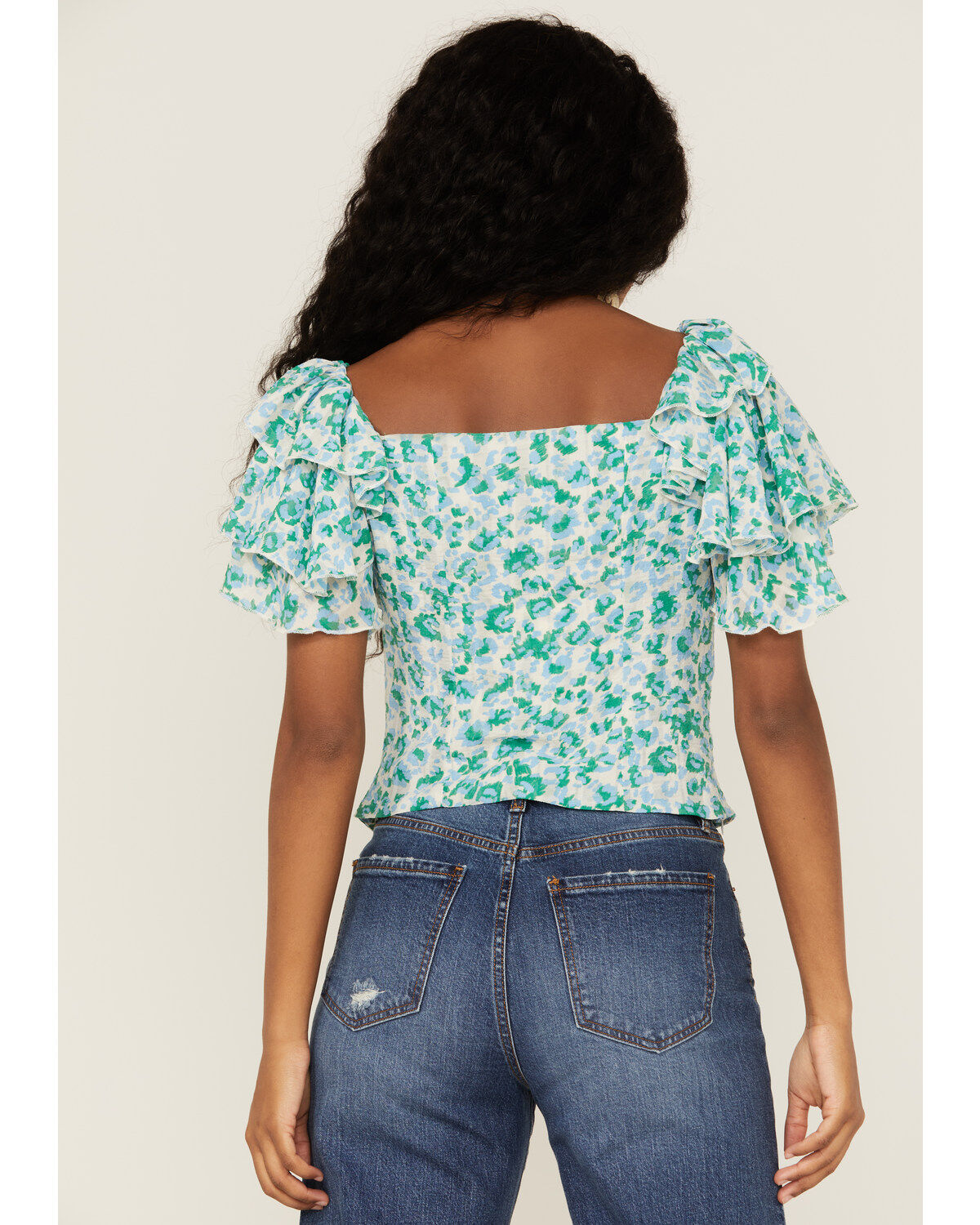 Molly Bracken Women's Floral Pattern Ruffle Sleeve Top