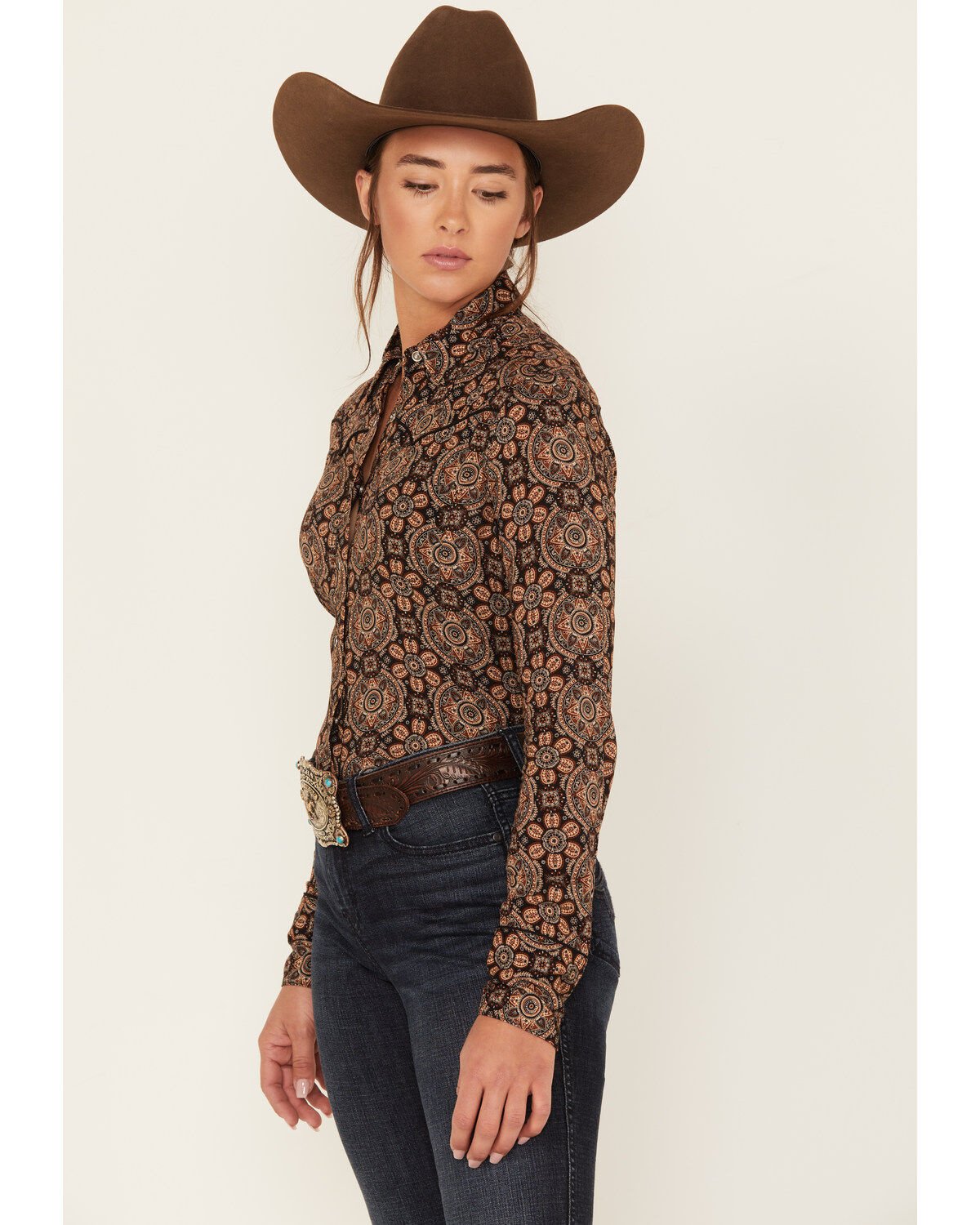Stetson Women's Prairie Floral Print Long Sleeve Snap Western Shirt