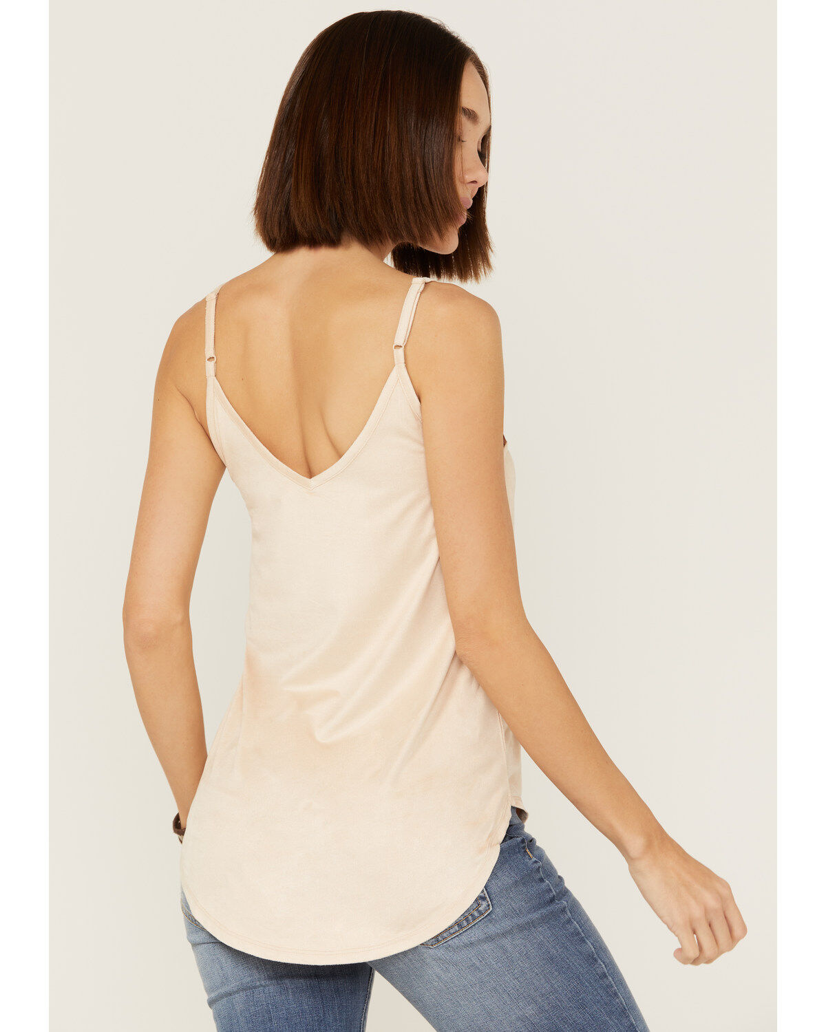 Shyanne Women's Faux Suede Lace Trim Taupe Cami