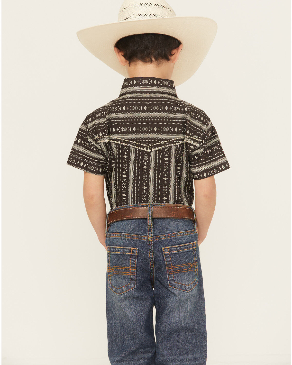 Cowboy Hardware Boys' Stripe Southwestern Print Short Sleeve Snap Stretch Western Shirt