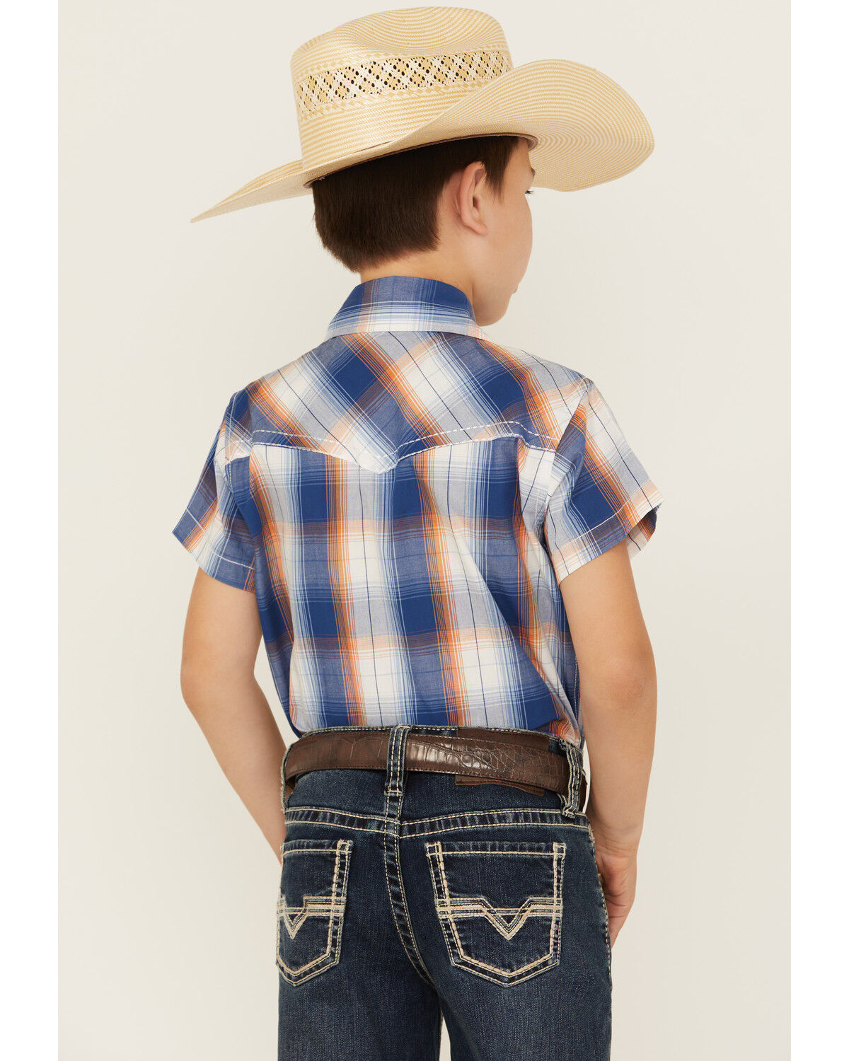 Cowboy Hardware Boys' Plaid Print Short Sleeve Snap Western Shirt