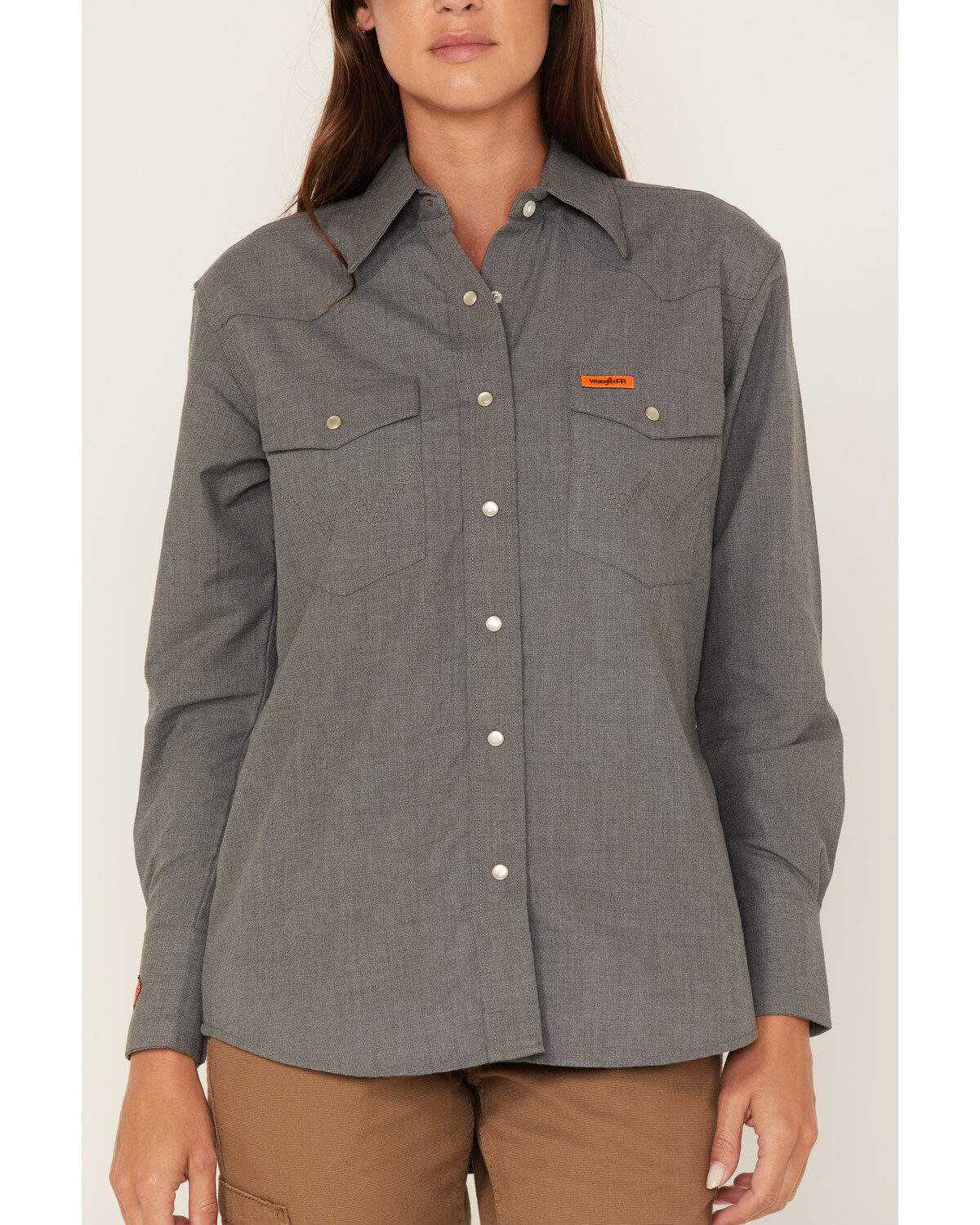 Wrangler Women's FR Long Sleeve Pearl Snap Western Work Shirt