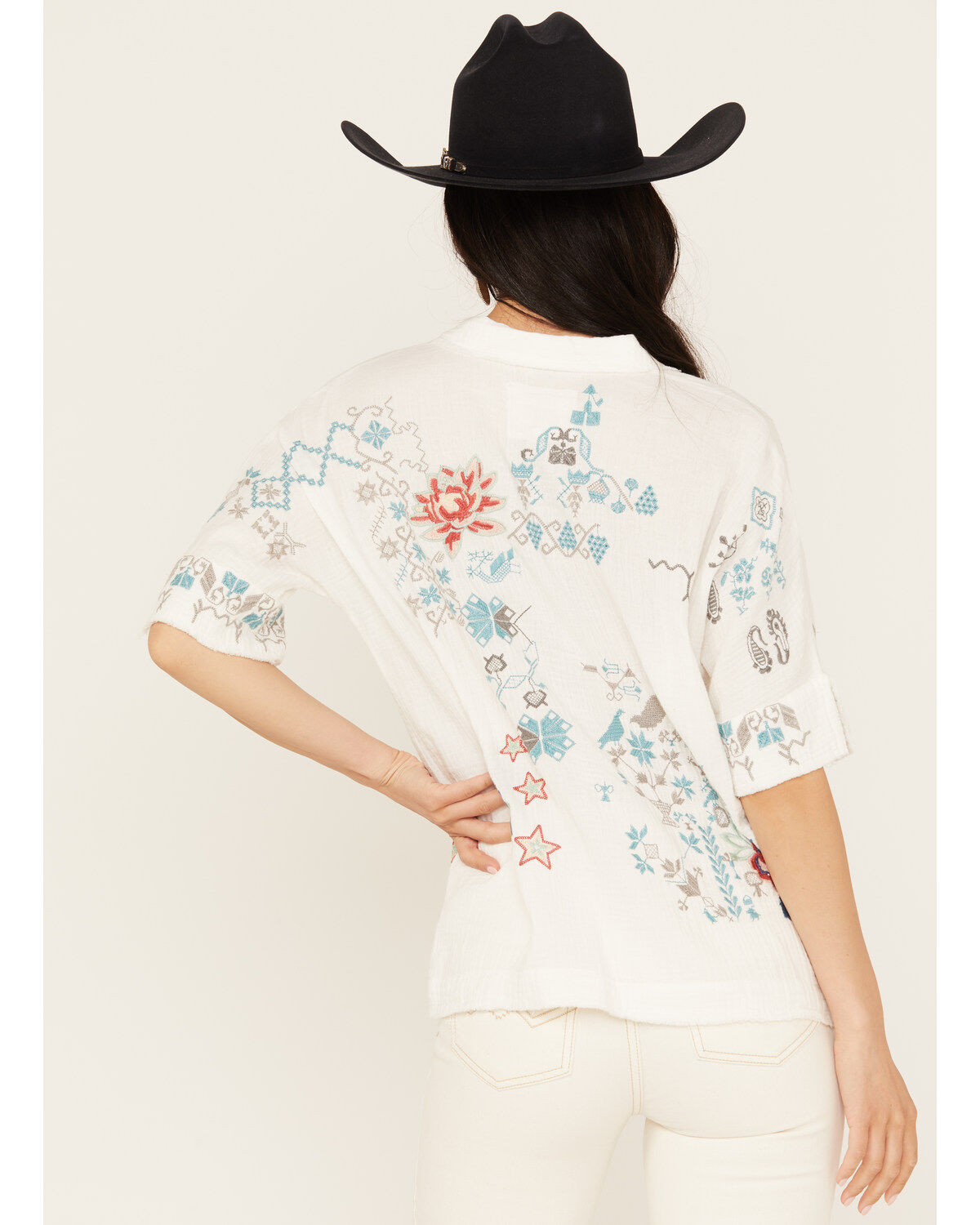 Johnny Was Women's Embroidered Short Sleeve Wodeleah Blouse