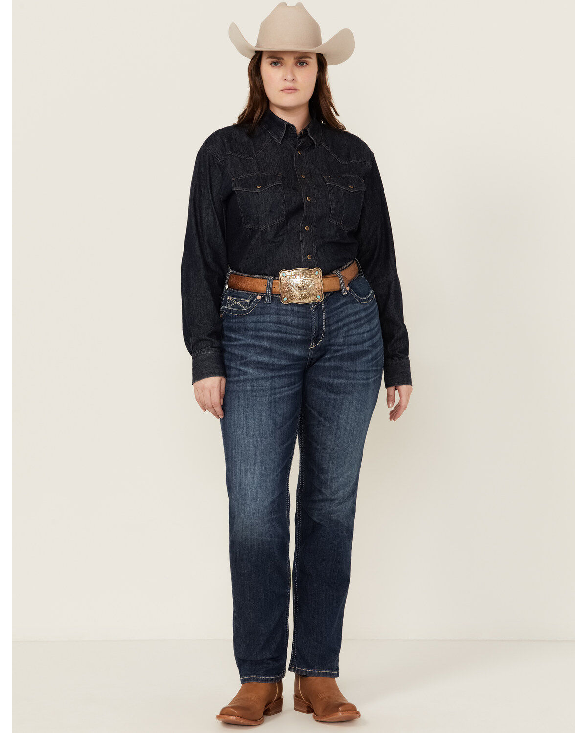 Ariat Women's R.E.A.L. Dark Wash Mid Rise Everlee Stretch Straight Jeans - Plus