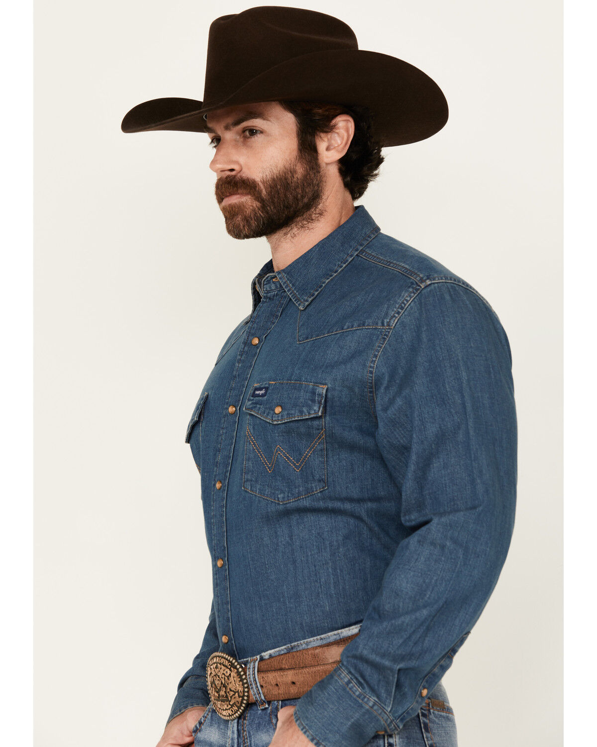 Wrangler Men's Dark Wash Denim Long Sleeve Snap Western Shirt
