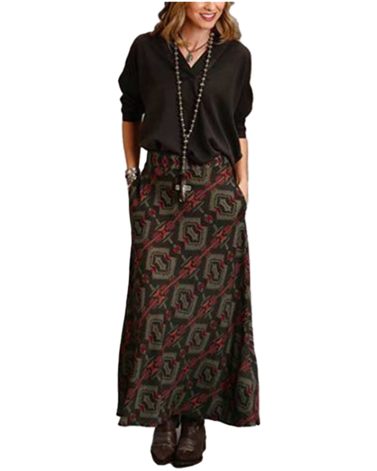Stetson Women's Rayon Challis Blanket Print Long Cut Skirt