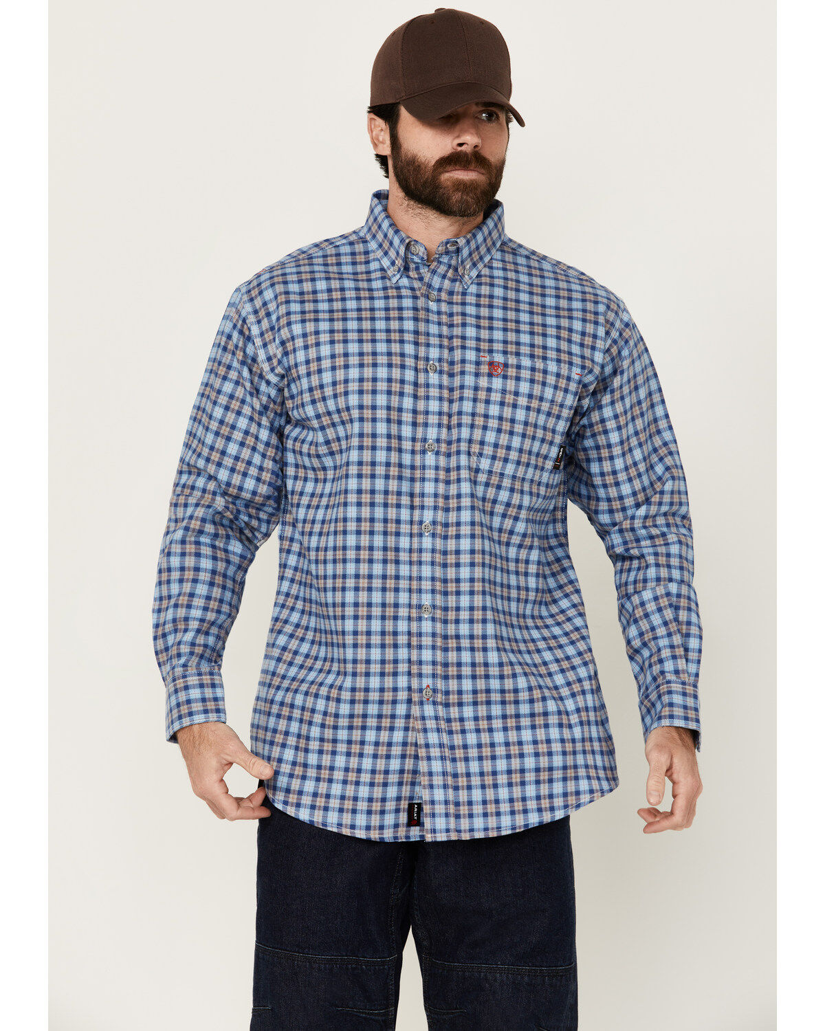 Ariat Men's FR Sierra Plaid Print Long Sleeve Button-Down Work Shirt