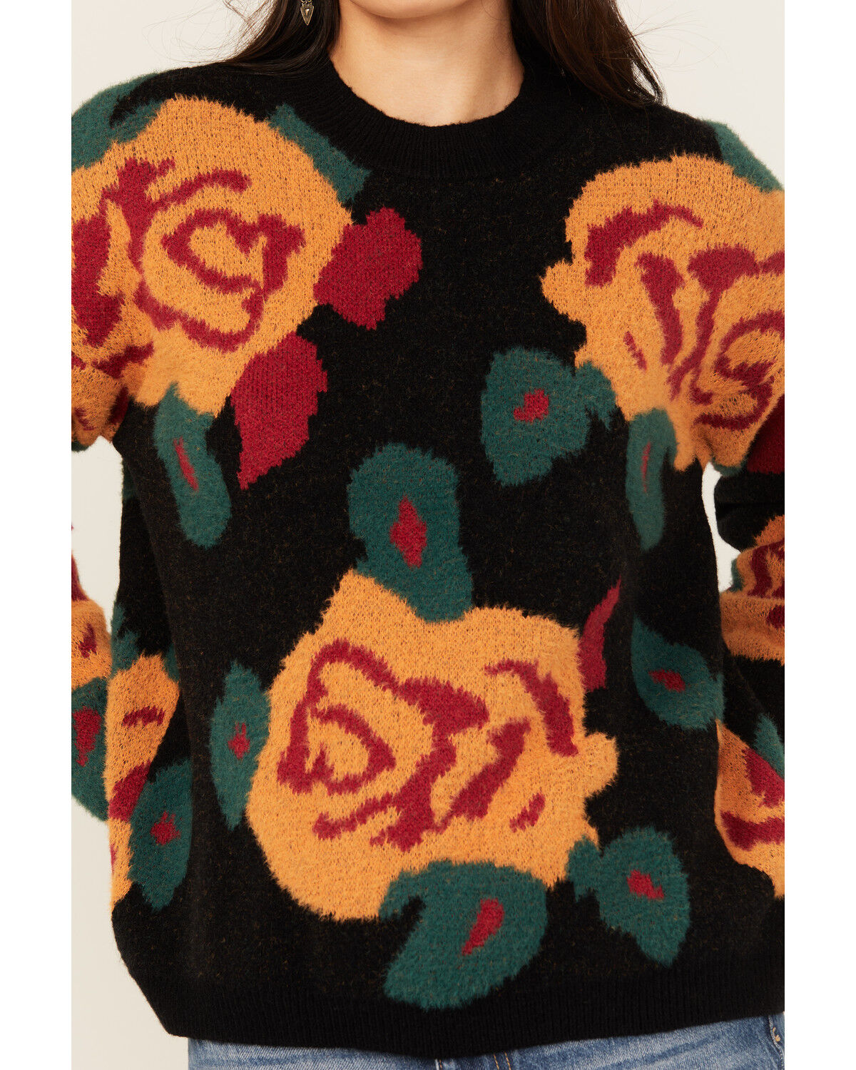 Evergreen Women's Floral Crew Neck Sweater