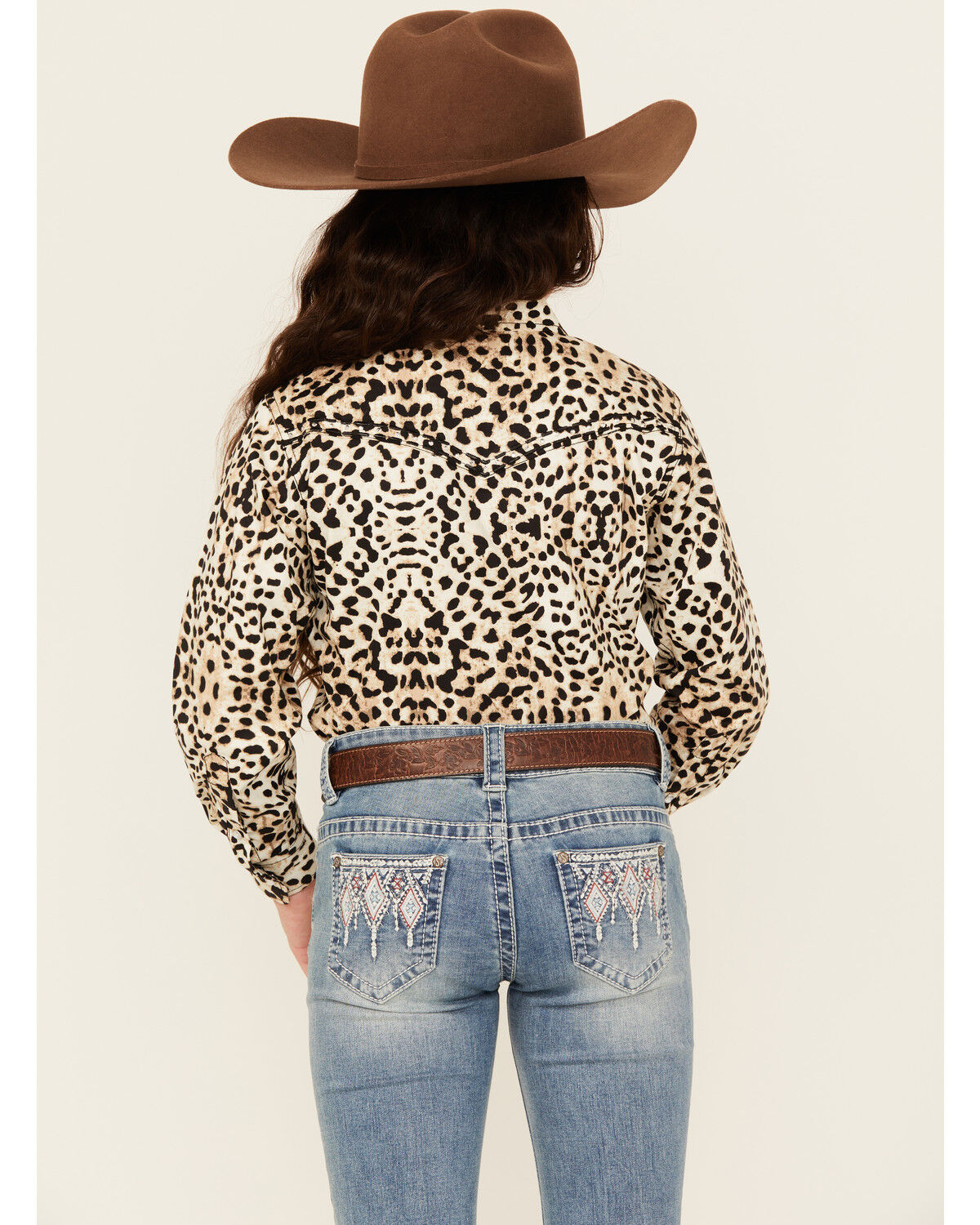 Cowgirl Hardware Girls' Leopard Print Long Sleeve Snap Western Shirt