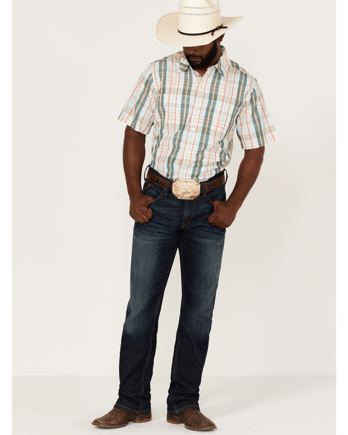 Resistol Men's Pierson Large Plaid Short Sleeve Button Down Western Shirt