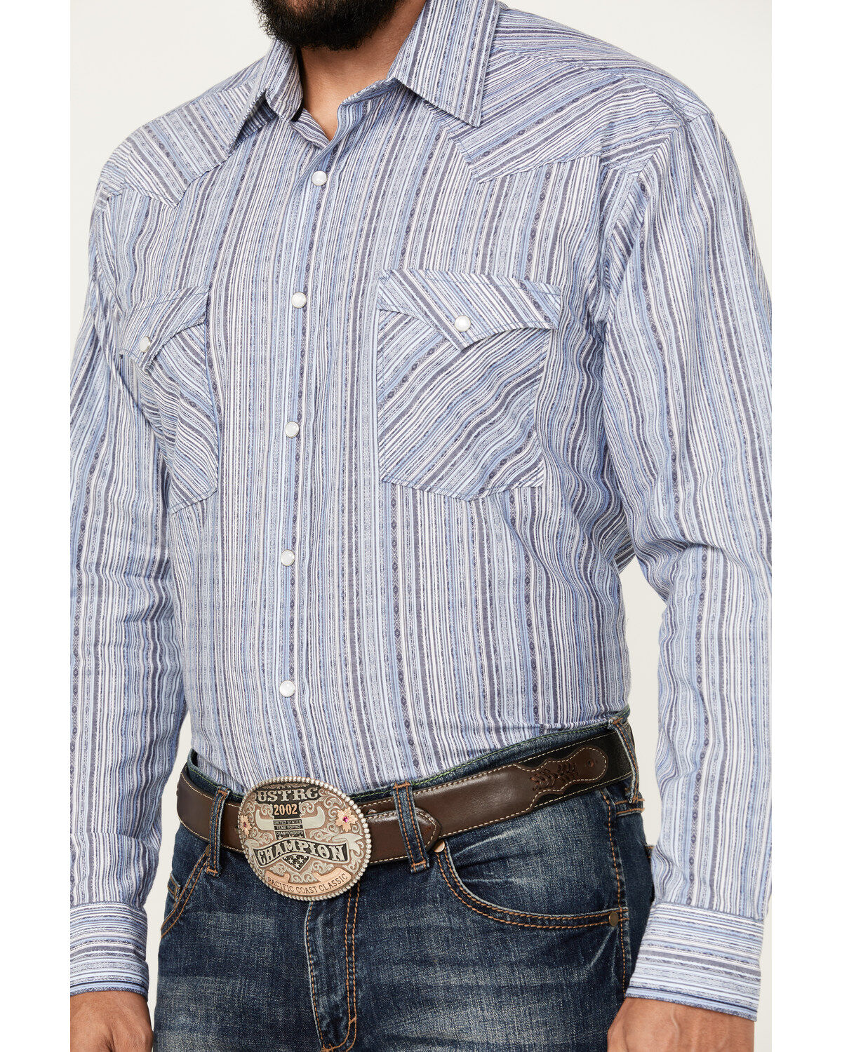 Rough Stock by Panhandle Men's Striped Long Sleeve Pearl Snap Stretch Western Shirt