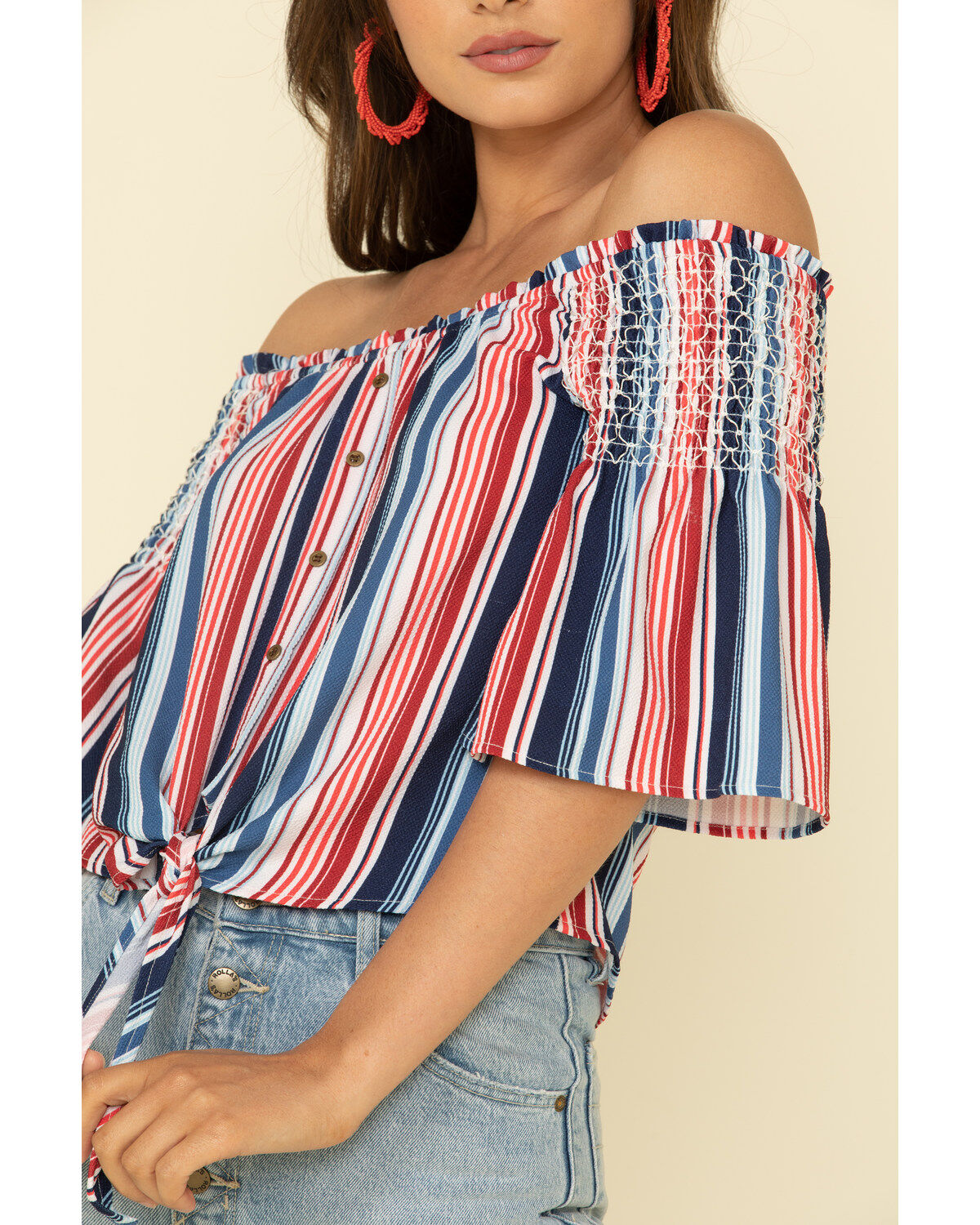 Rock & Roll Denim Women's Americana Stripe Off Shoulder Crop Top