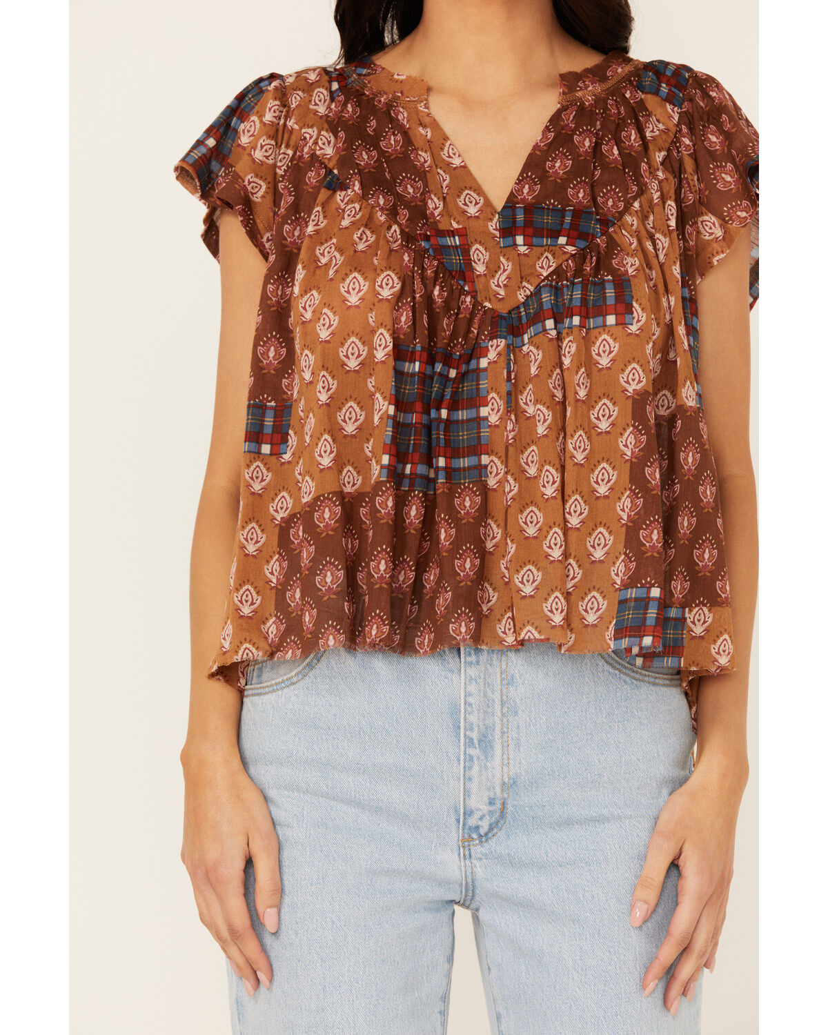 Cleo + Wolf Women's Bogota Patchwork Printed Blouse