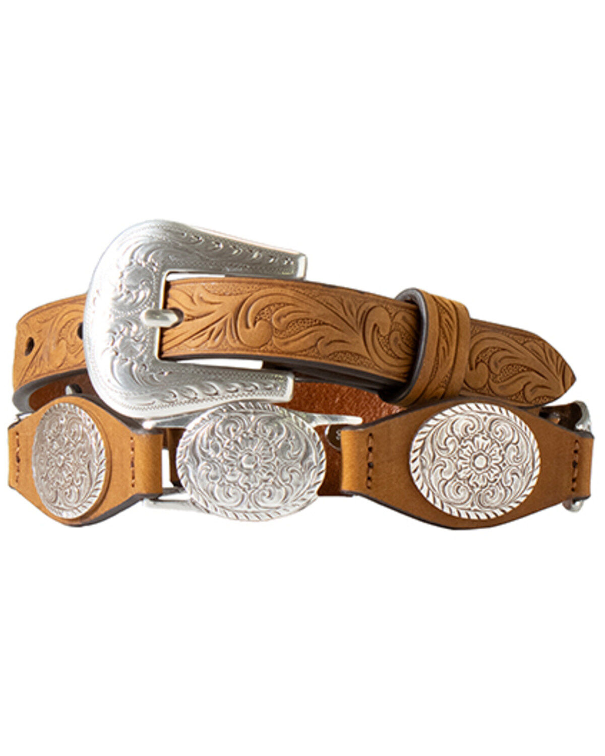 M & F Western Girls' Tooled Concho Leather Belt