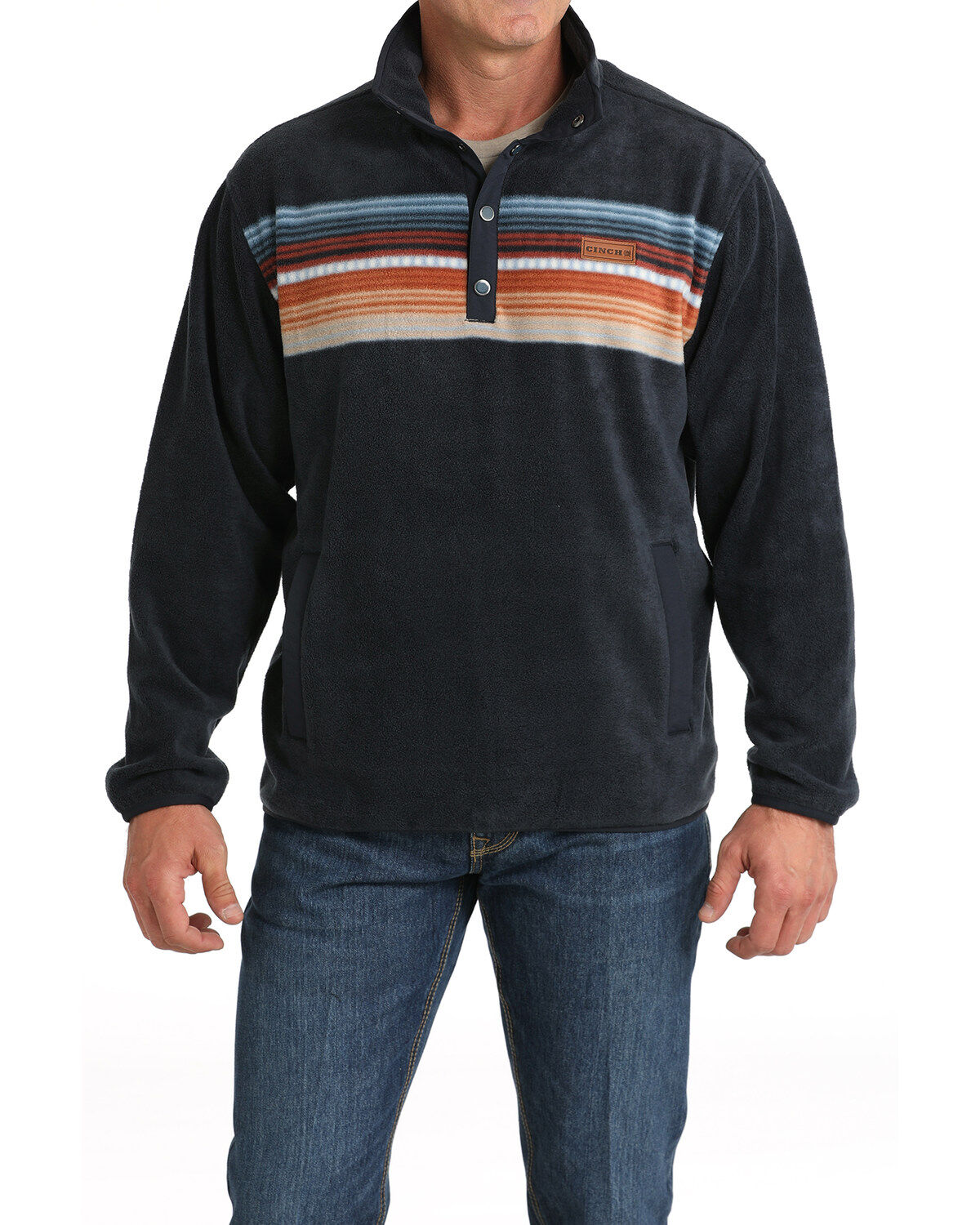 Cinch Men's Striped Print Quarter Snap Long Sleeve Pullover