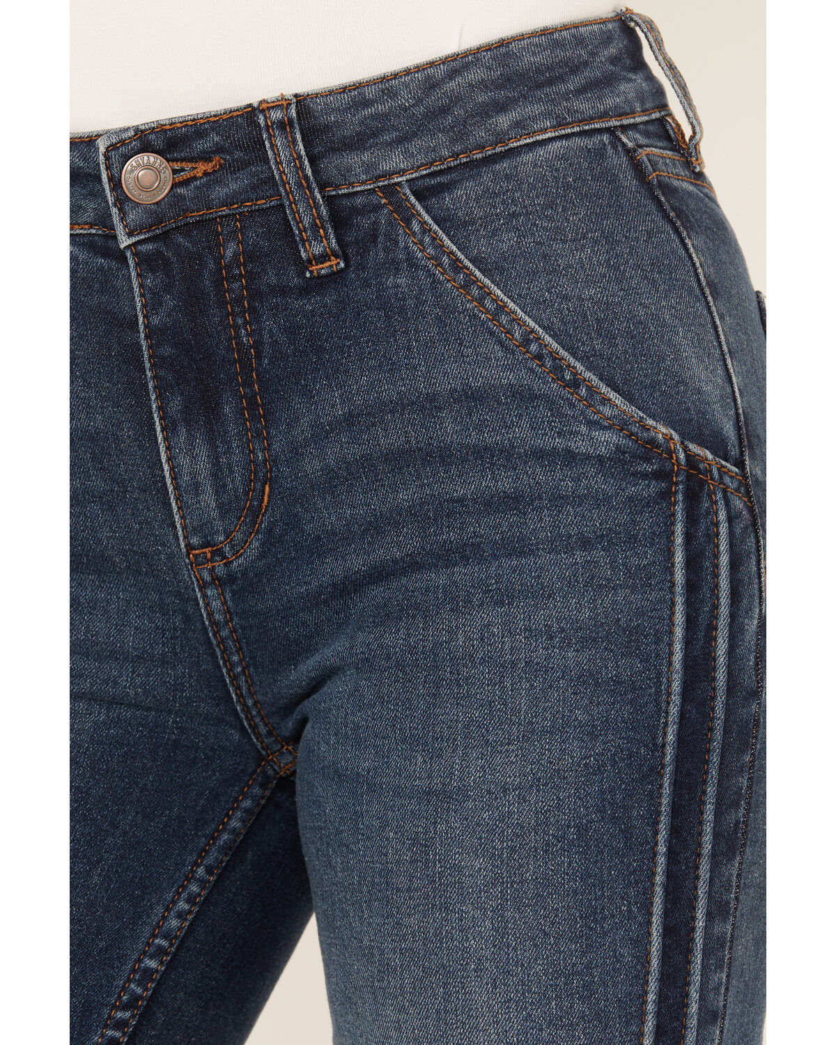 Shyanne Women's Gold Barrel Dark Wash High Rise Pintuck Flare Jeans
