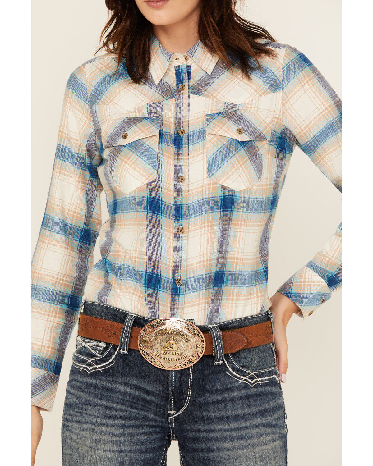 Shyanne Women's Plaid Print Long Sleeve Button-Down Western Shirt
