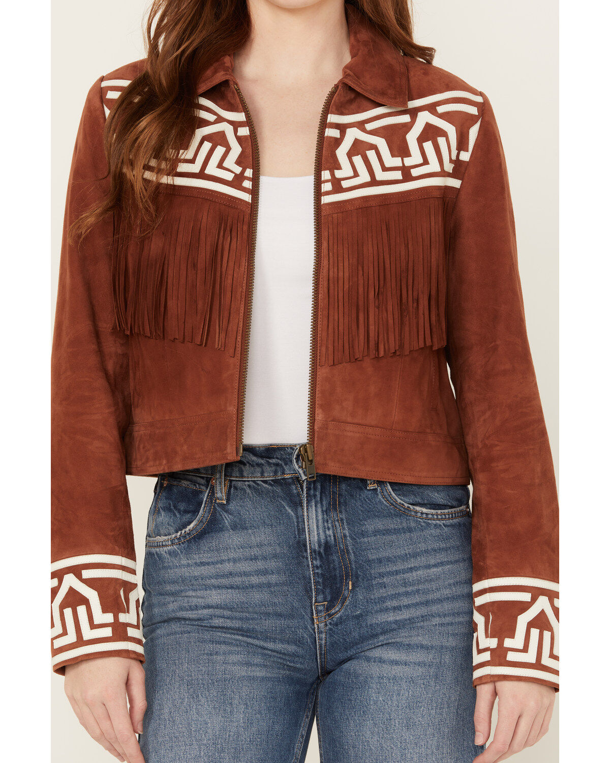 Shyanne Women's Embroidered Fringe Suede Jacket