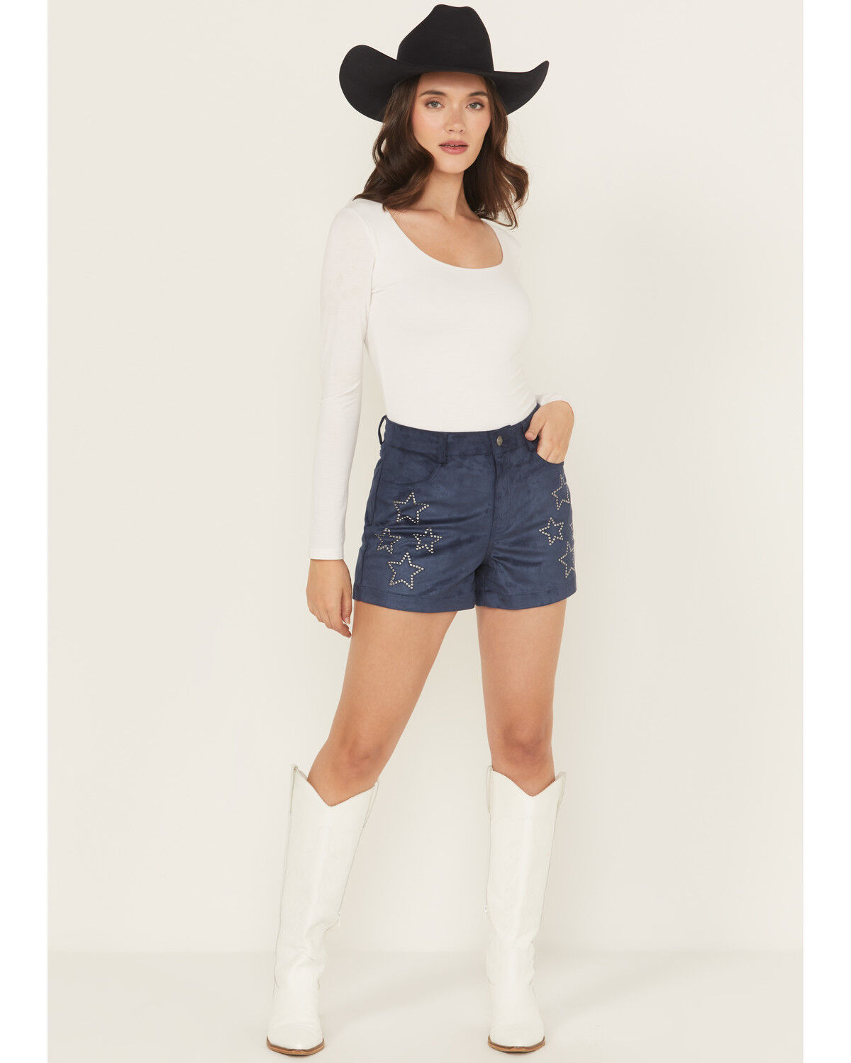 Rock & Roll Denim Women's High Rise Star Studded Microsuede Shorts