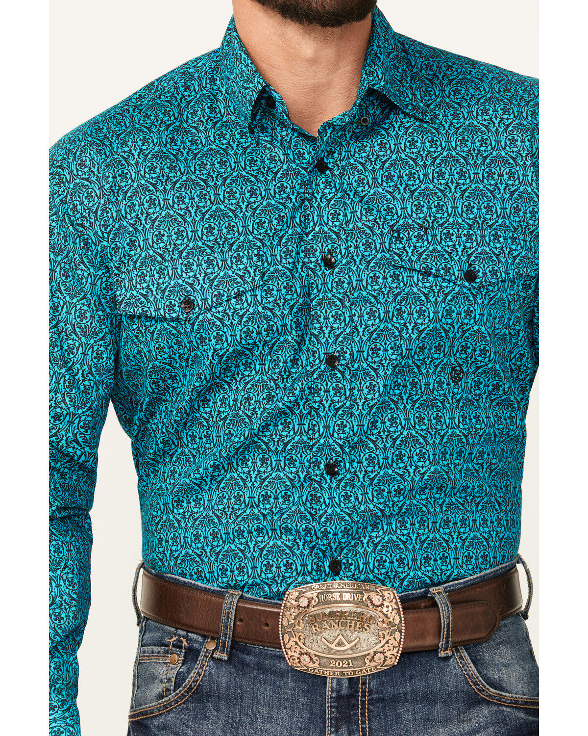 Roper Men's Amarillo Medallion Print Long Sleeve Button-Down Shirt