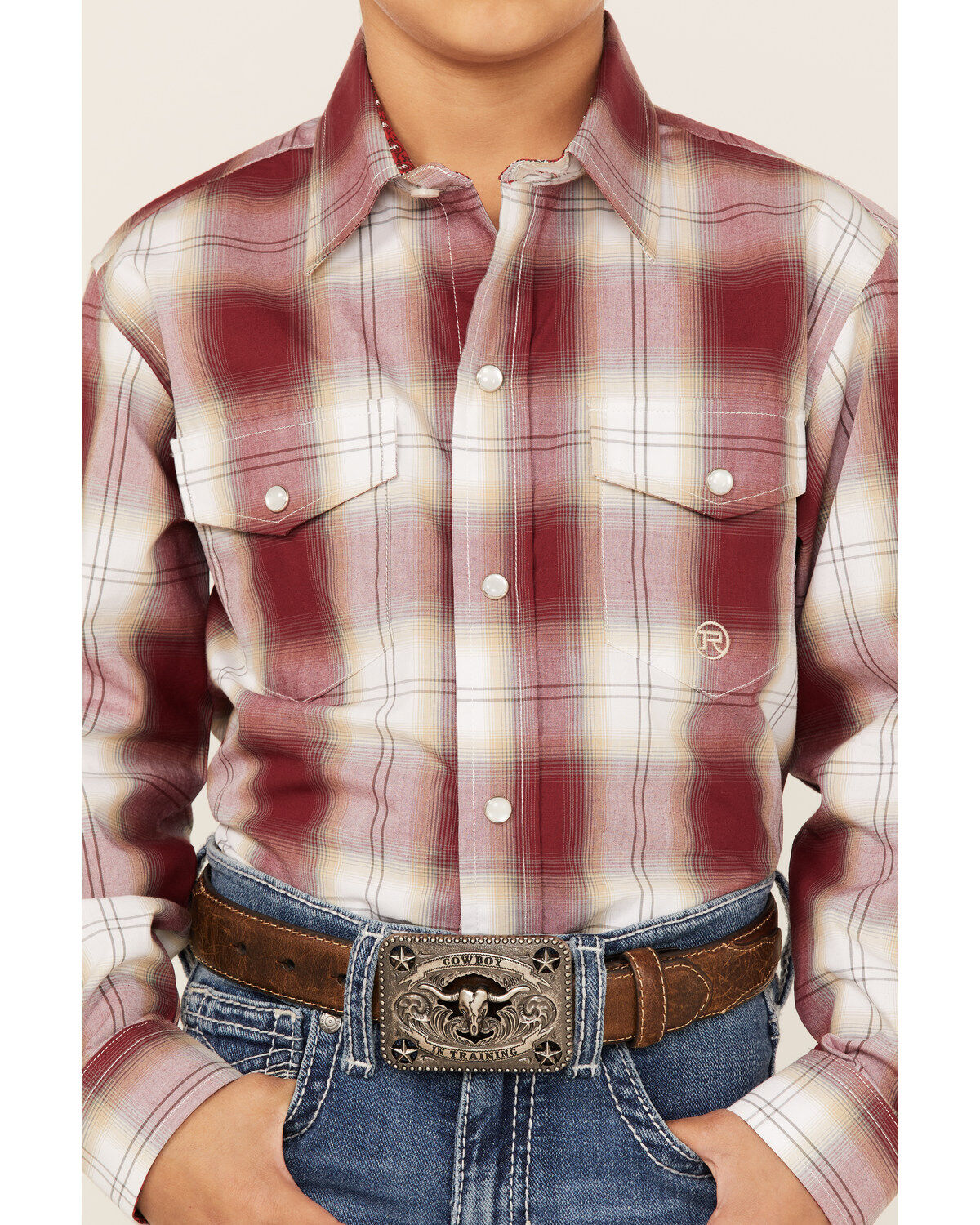 Roper Boys' Amarillo Plaid Print Long Sleeve Western Pearl Snap Shirt