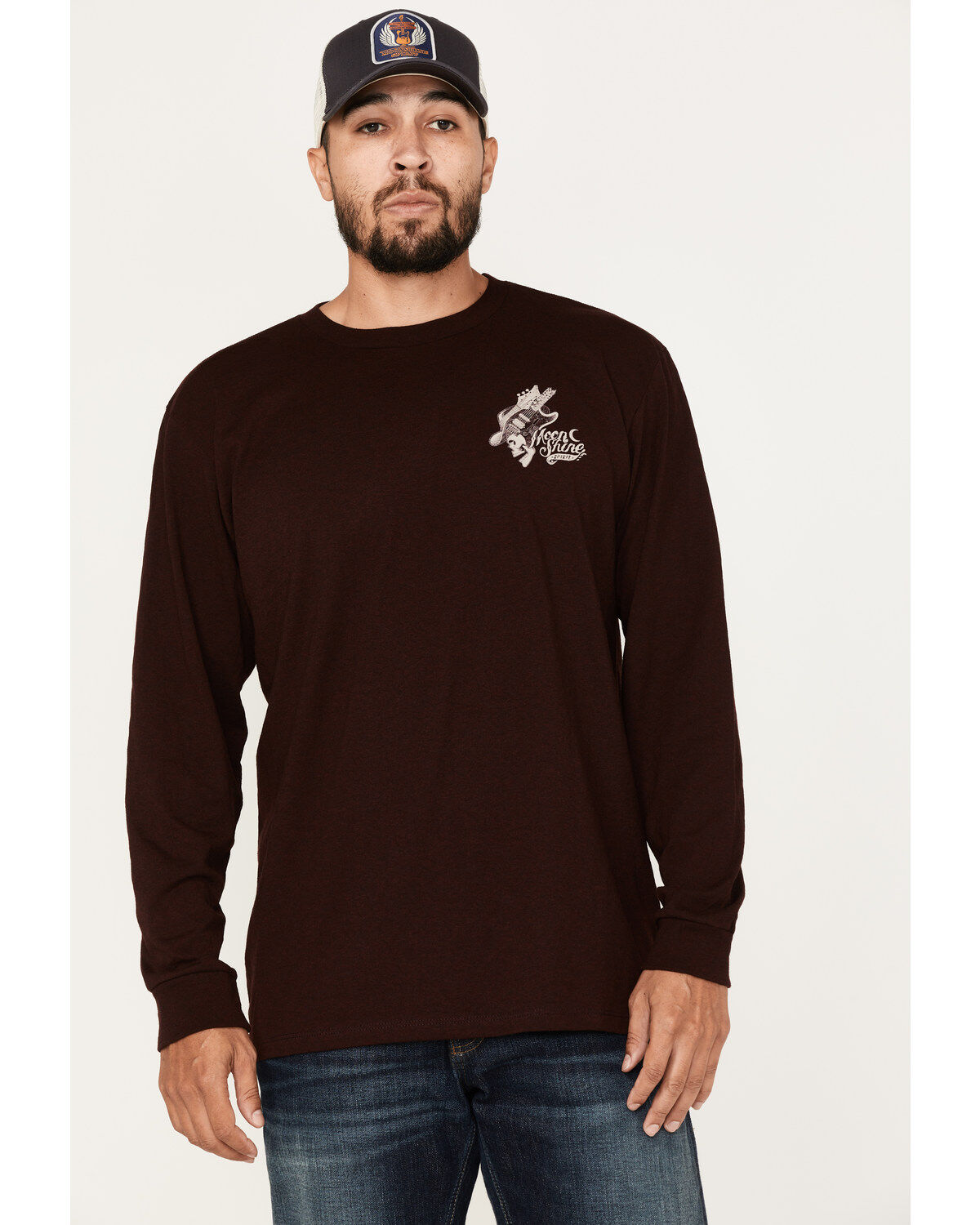 Moonshine Spirit Men's Guitar Floral Print Long Sleeve T-Shirt