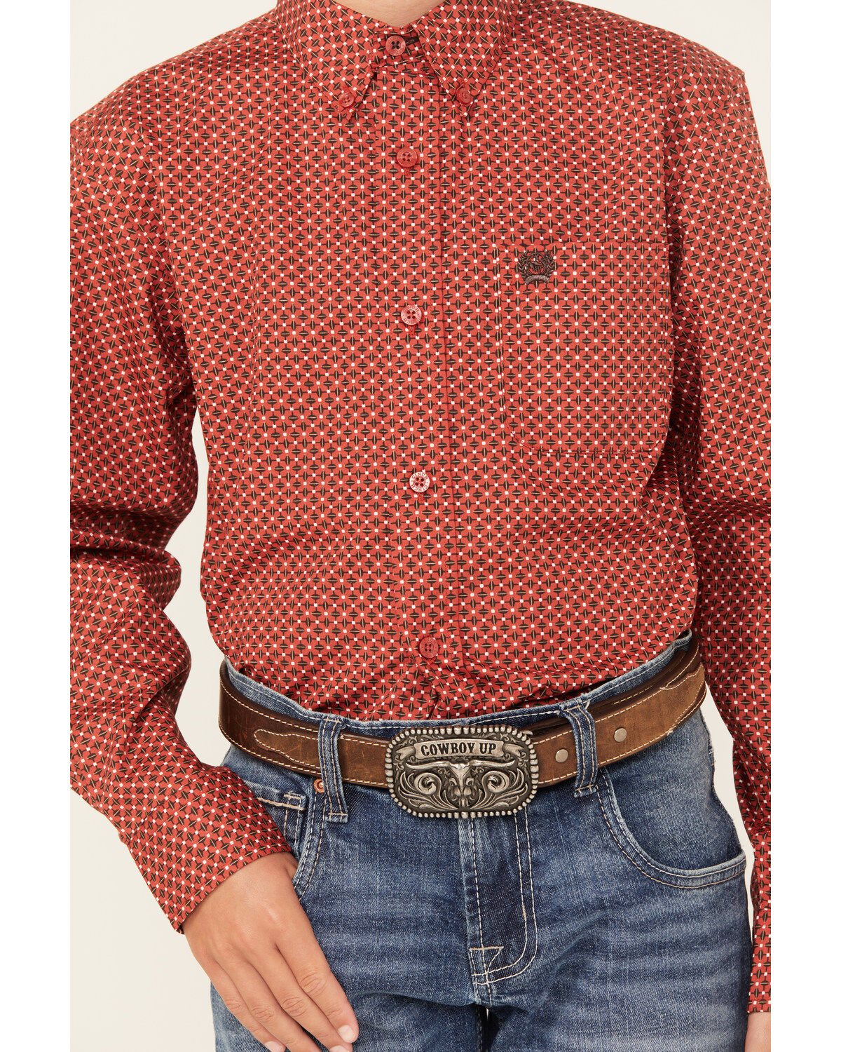 Cinch Boys' Geo Print Long Sleeve Button Down Western Shirt