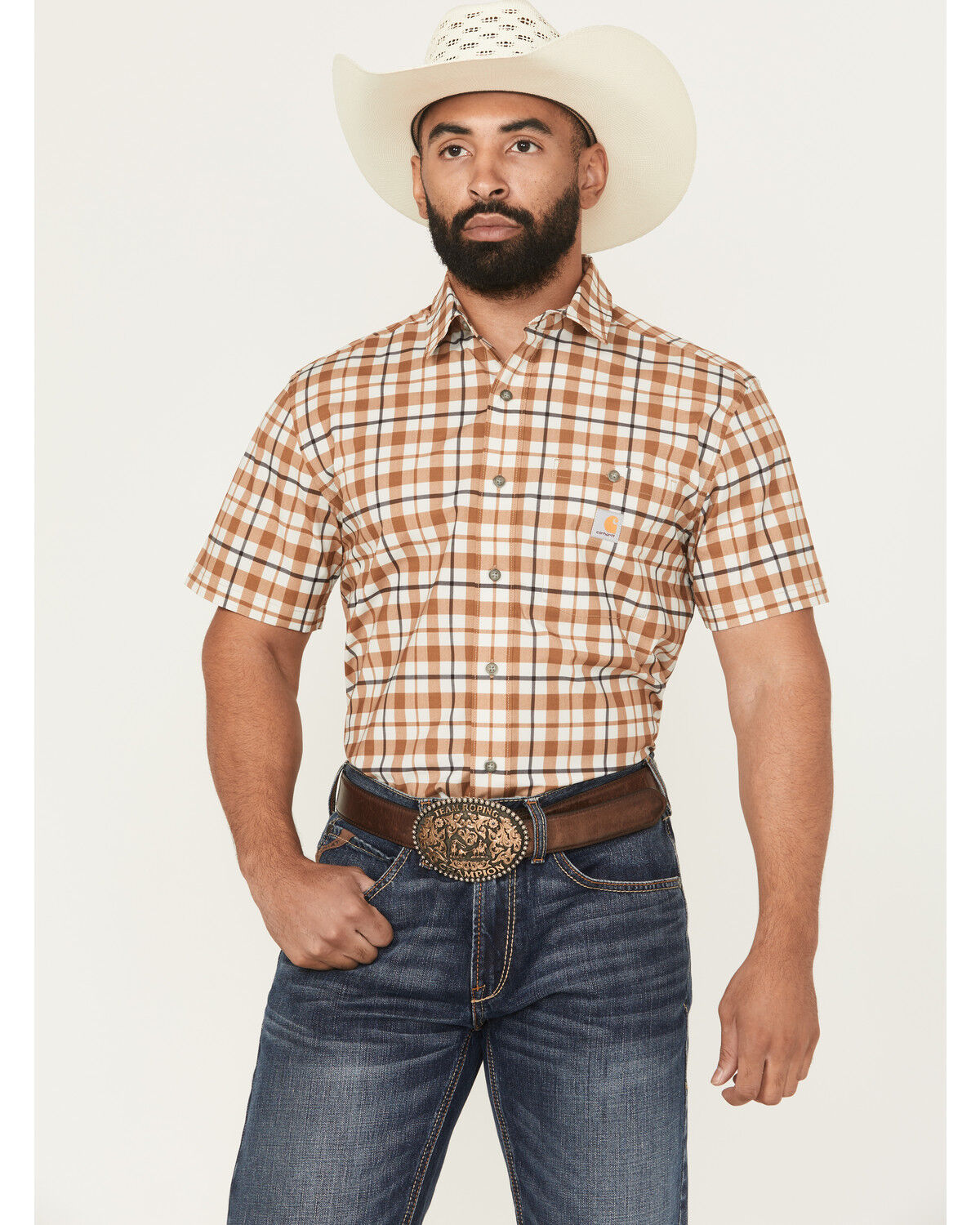 Carhartt Men's Force&reg; Sun Defender&reg; Relaxed Fit Lightweight Plaid Print Short Sleeve Button-Down Work Shirt