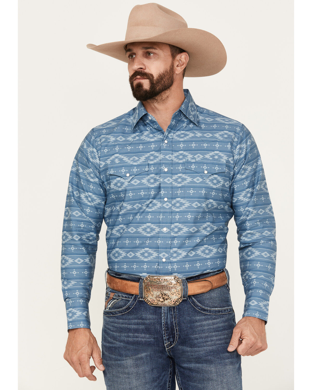 Ely Walker Men's Southwestern Print Long Sleeve Pearl Snap Western Shirt