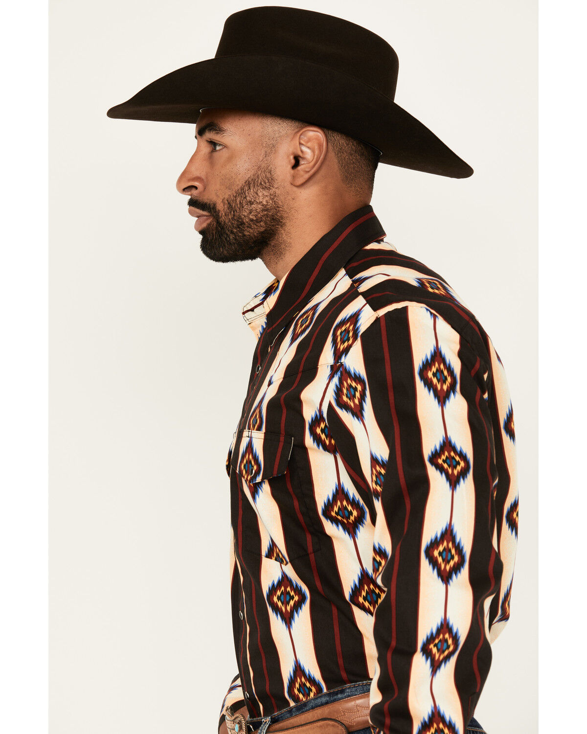 Wrangler Men's Checotah Southwestern Striped Long Sleeve Snap Western Shirt