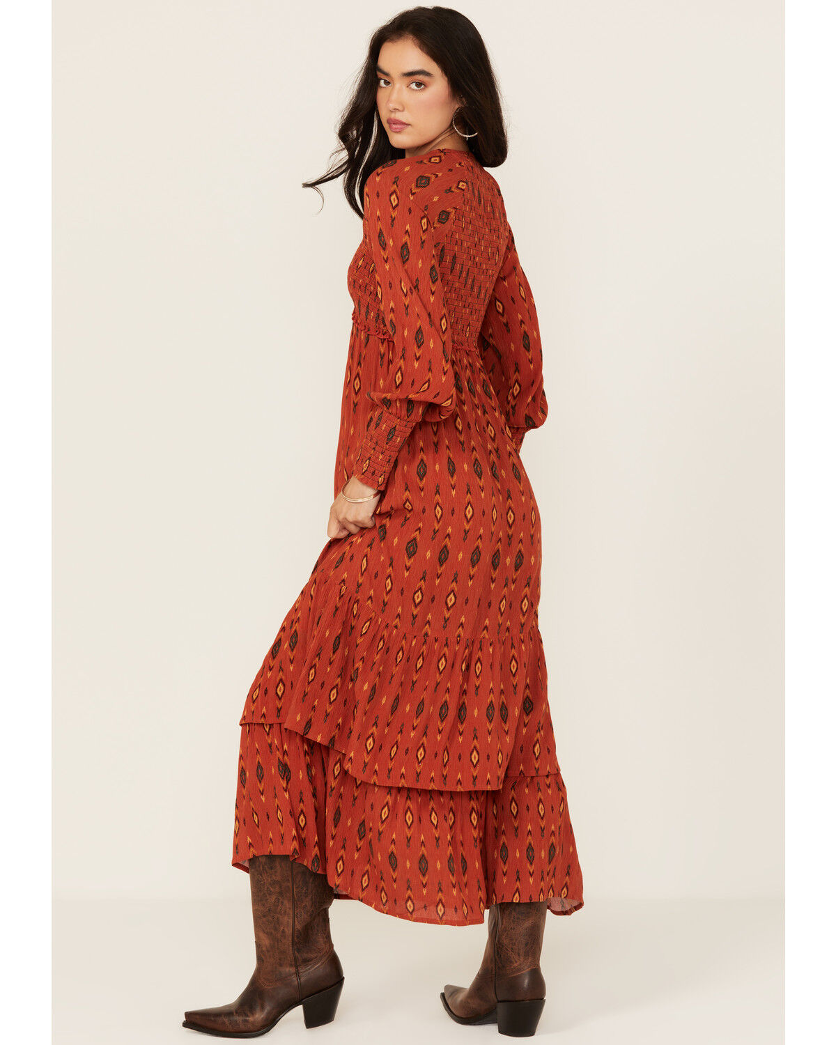 Panhandle Women's Southwestern Print Long Sleeve Midi Dress