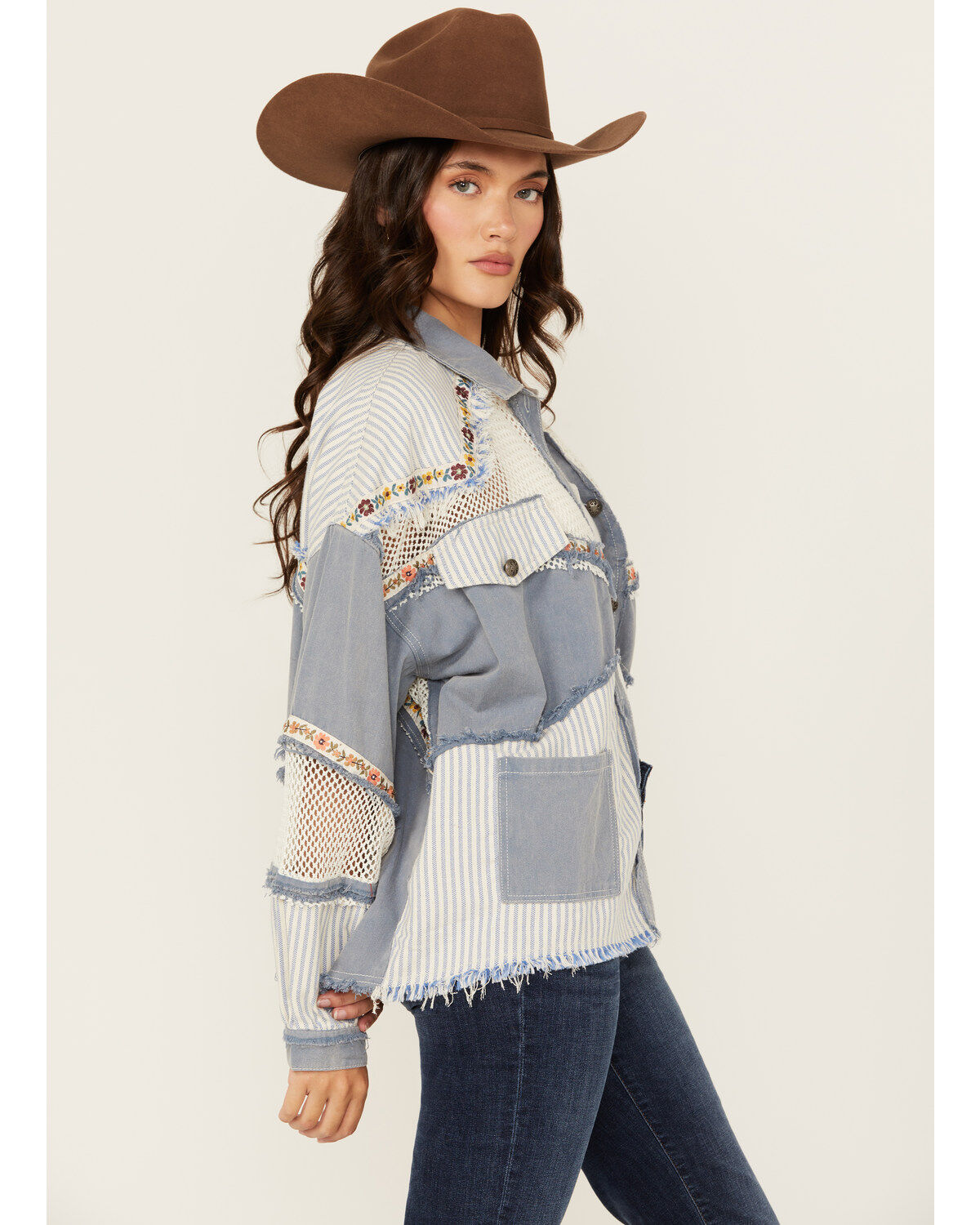 People Of Leisure Women's Patchwork Floral Long Sleeve Button-Down Shirt